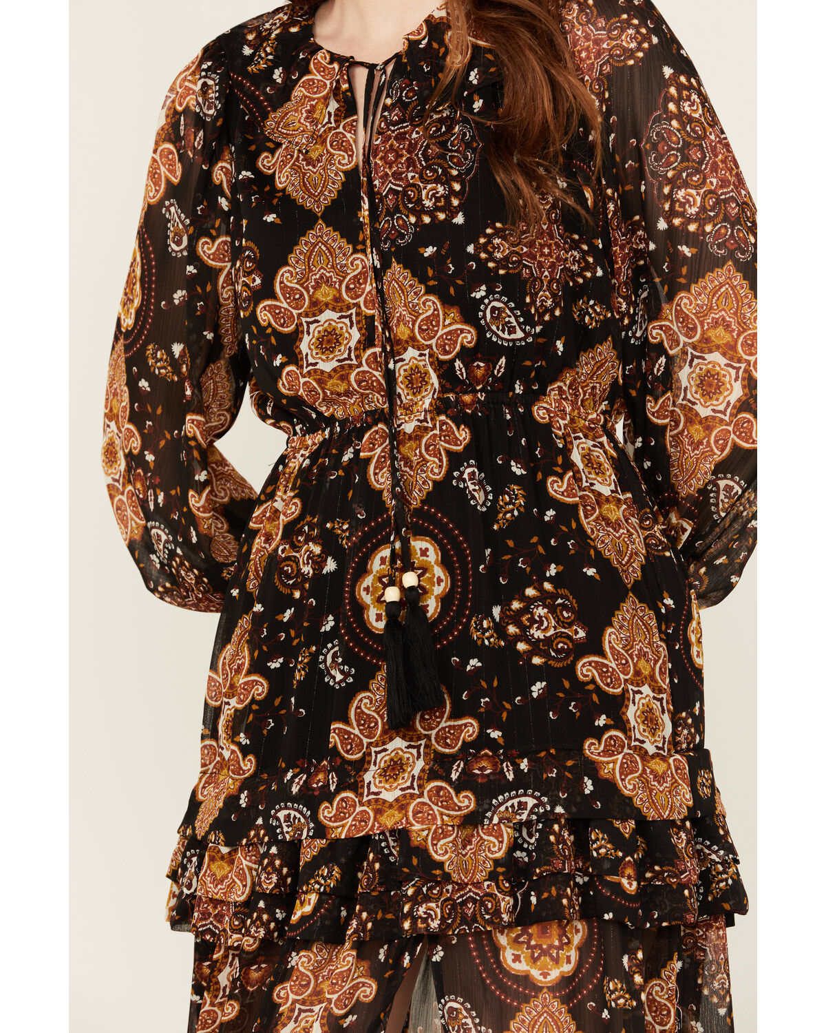 Miss Me Women's Multi Print Long Sleeve Midi Dress