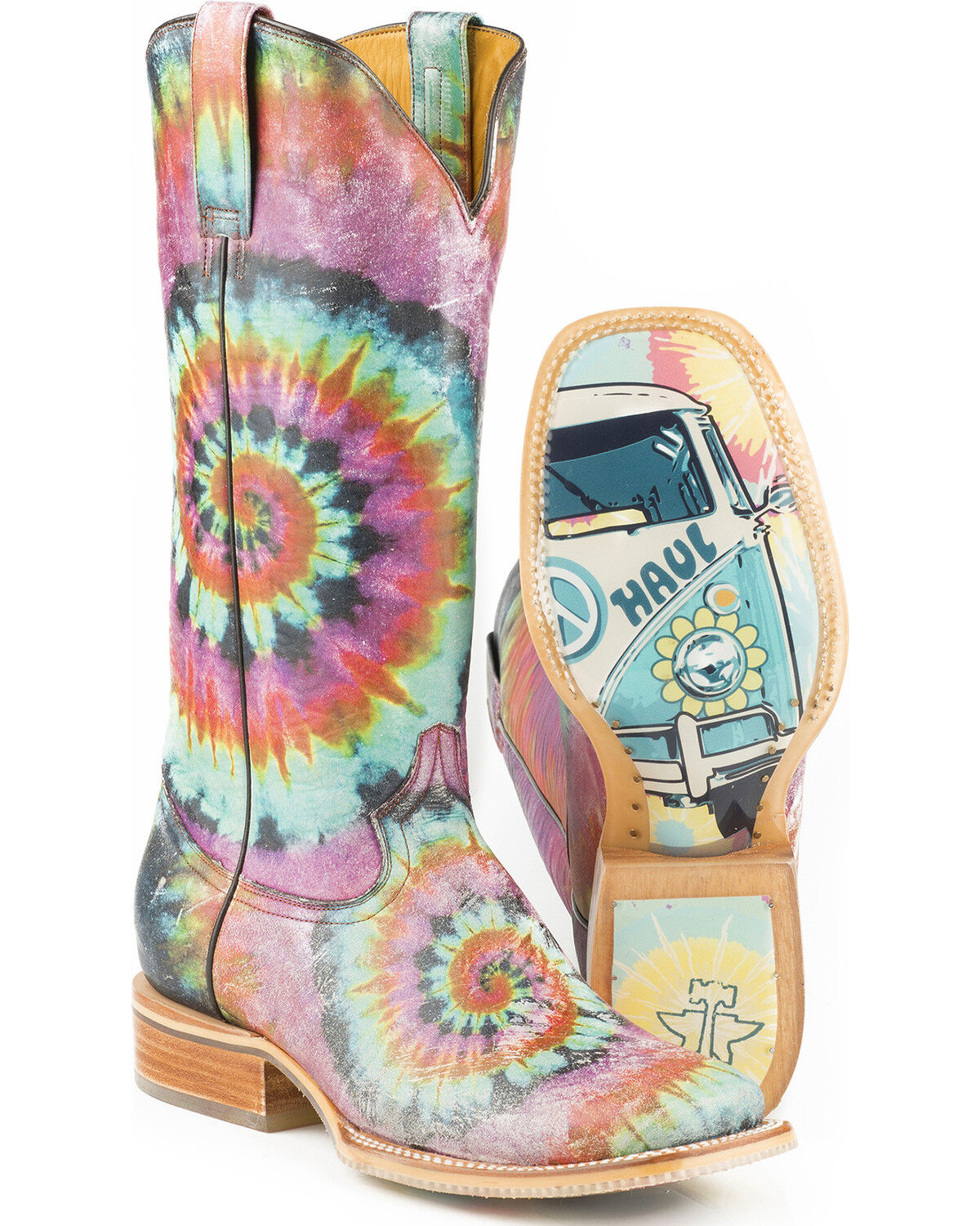 Tin Haul Women's Groovy with Tie Dye Camper Sole Western Boots - Square Toe