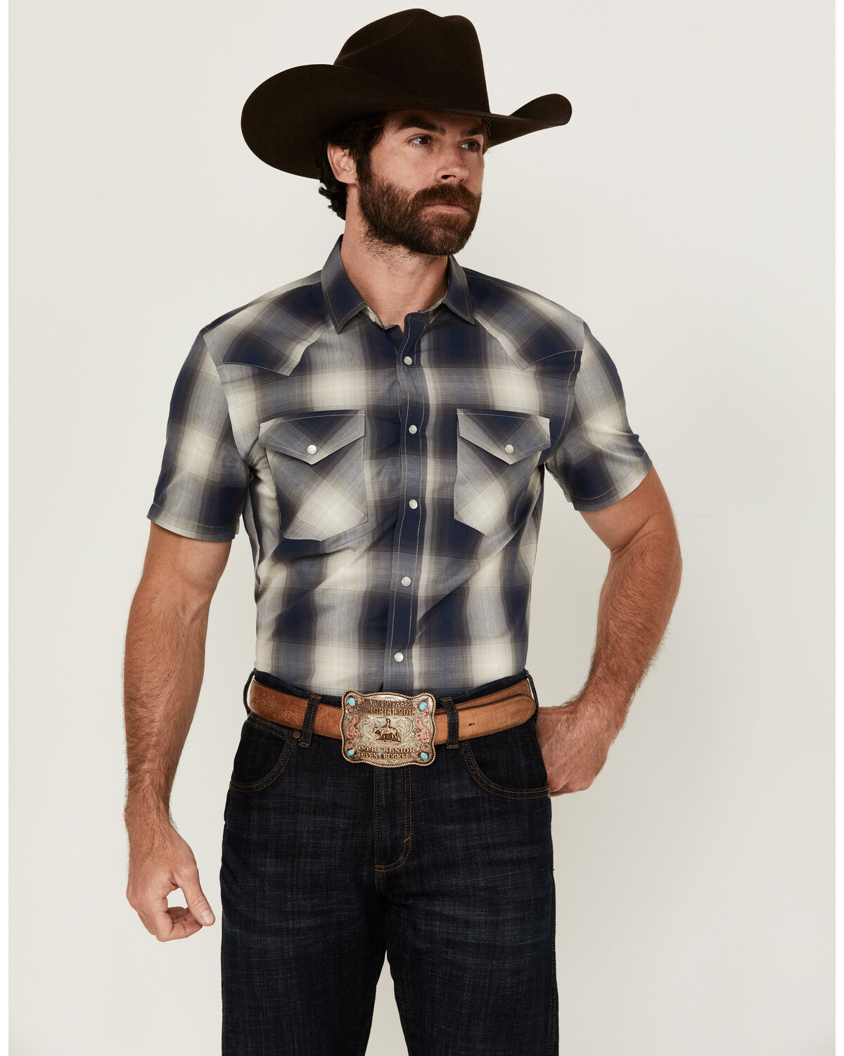Pendleton Men's Frontier Plaid Print Short Sleeve Pearl Snap Western Shirt
