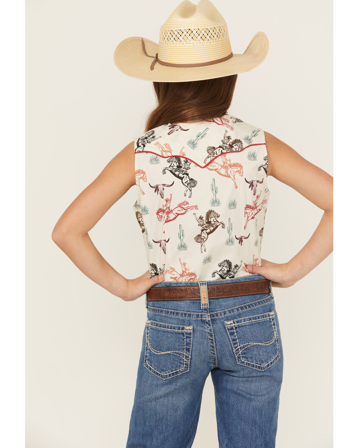 Rock & Roll Denim Girls' Conversation Print Sleeveless Snap Stretch Western Shirt