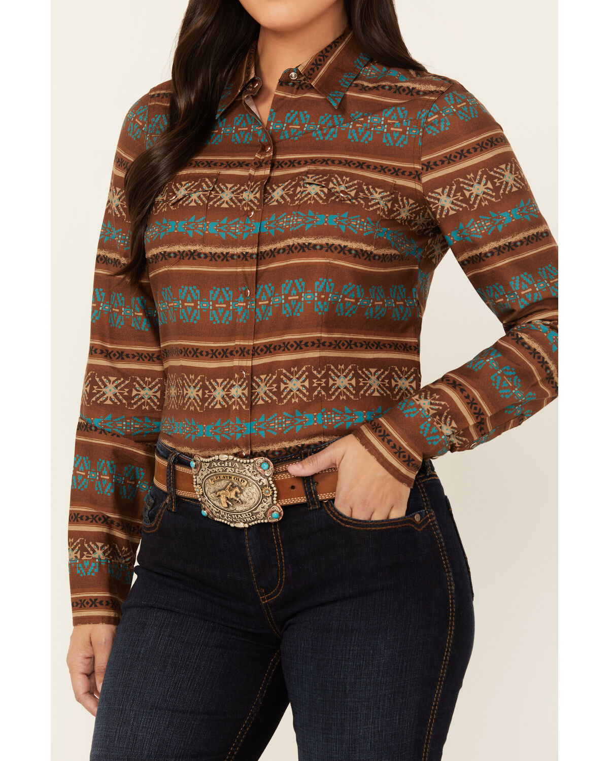 Roper Women's Southwestern Print Long Sleeve Snap Western Shirt