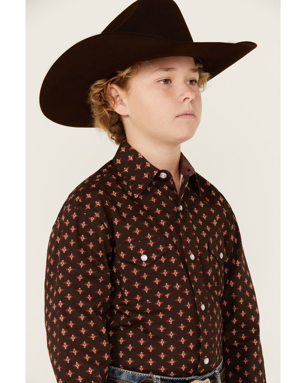Panhandle Select Boys' Southwestern Print Long Sleeve Pearl Snap Shirt
