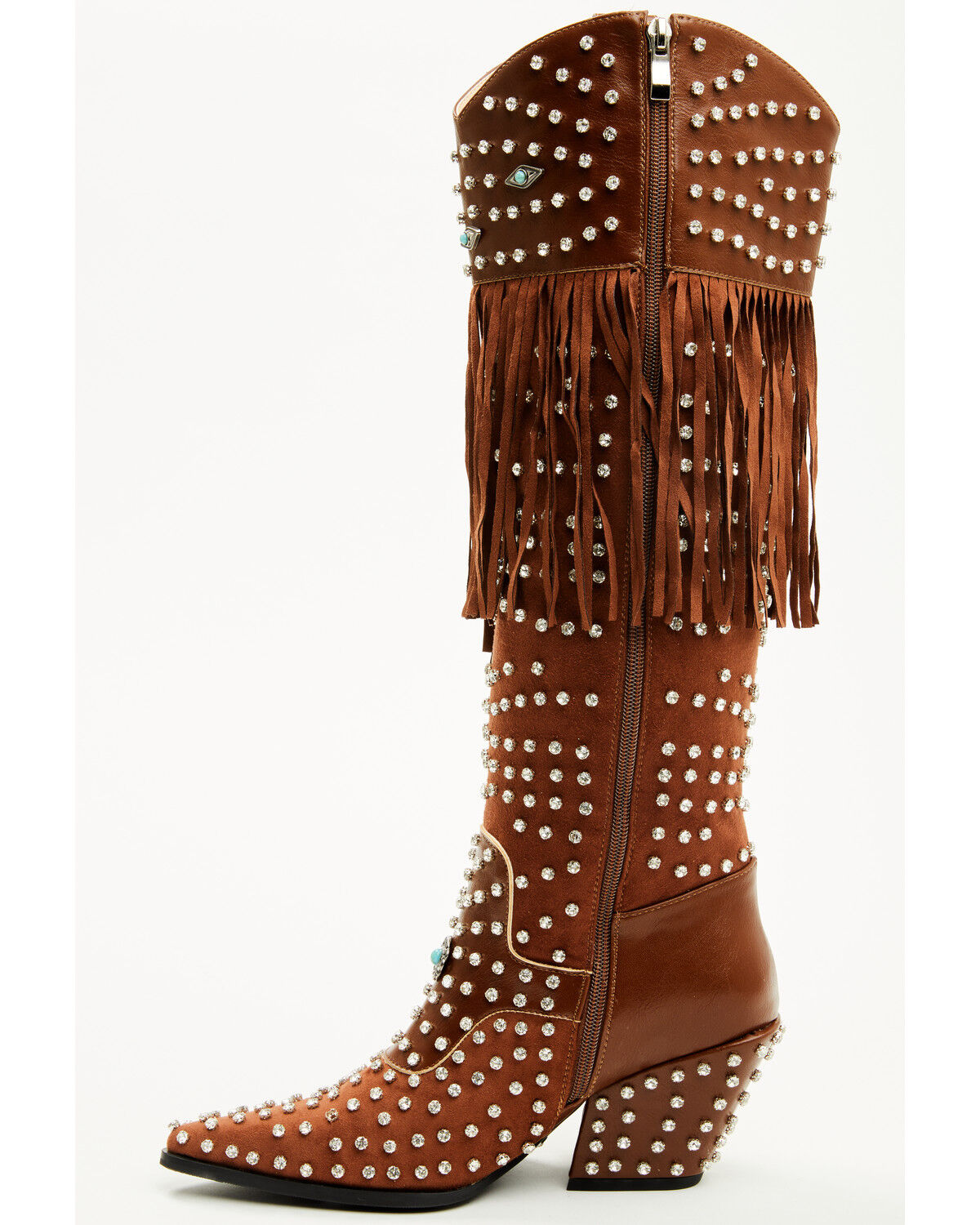 Azalea Wang Women's Bennett Embellished Fringe Tall Fashion Boots - Snip Toe