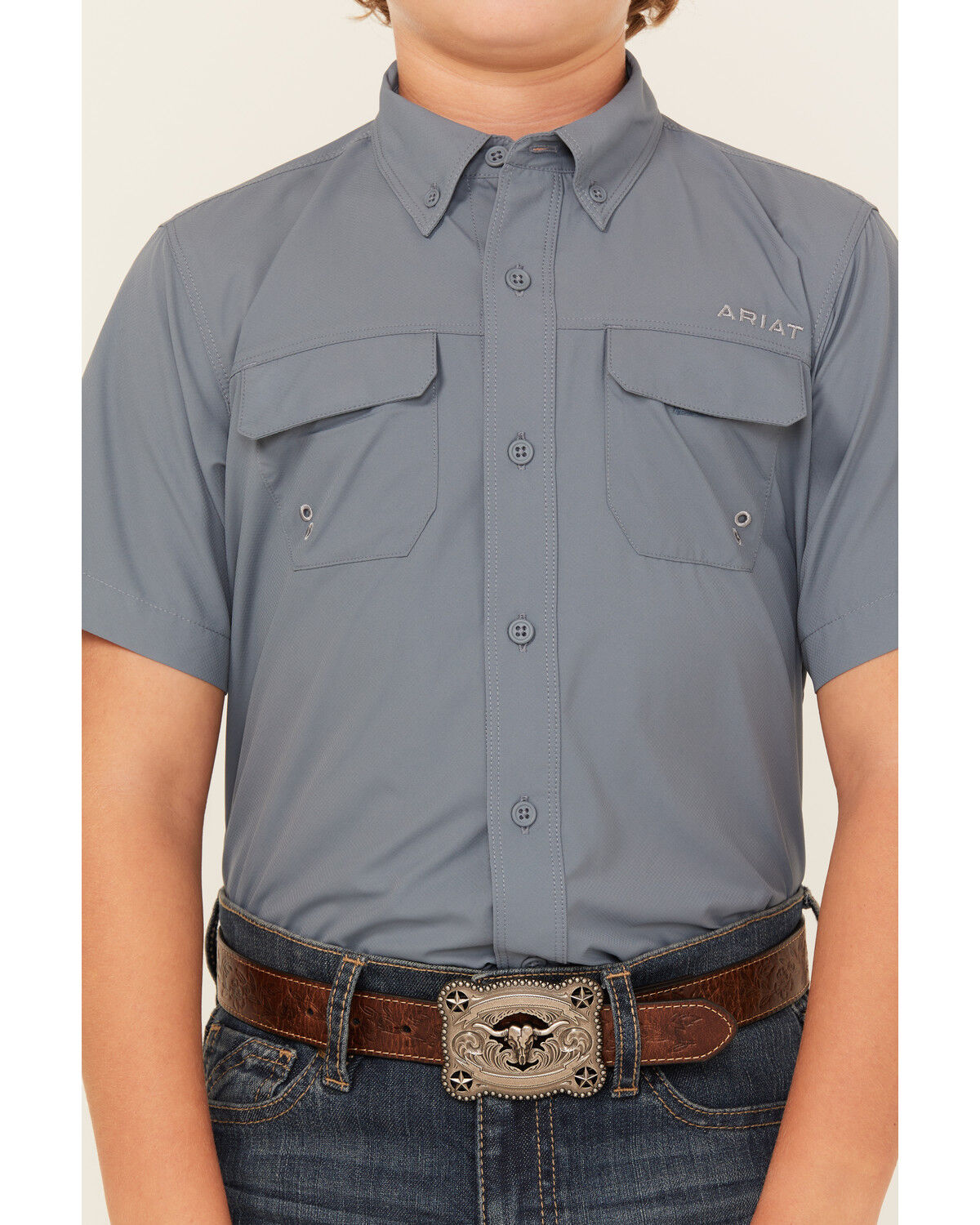 Ariat Boys' VENTEK Solid Short Sleeve Button-Down Western Shirt