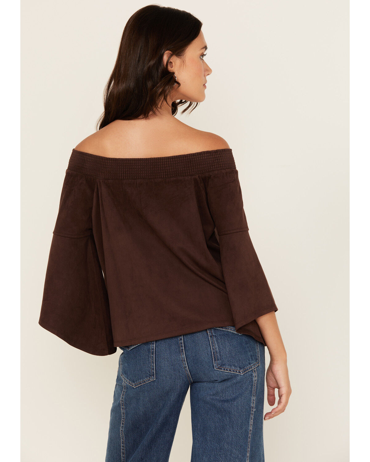 Shyanne Women's Solid Faux Suede Off The Shoulder Long Sleeve Shirt