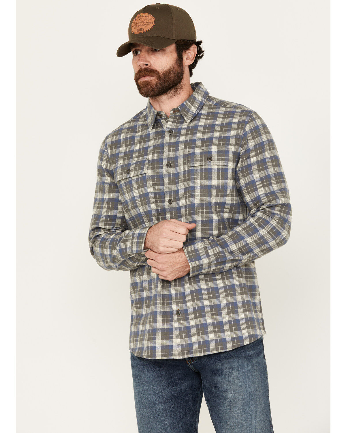 Brothers and Sons Men's Bowie Everyday Plaid Print Long Sleeve Button Down Flannel Shirt