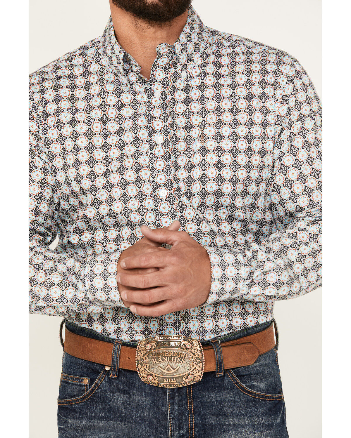 Cinch Men's Medallion Print Long Sleeve Button-Down Western Shirt