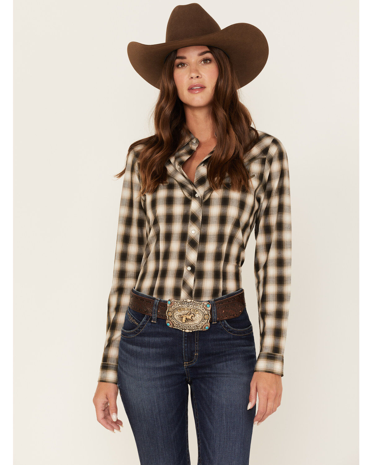 Roper Women's Plaid Print Long Sleeve Pearl Snap Western Shirt