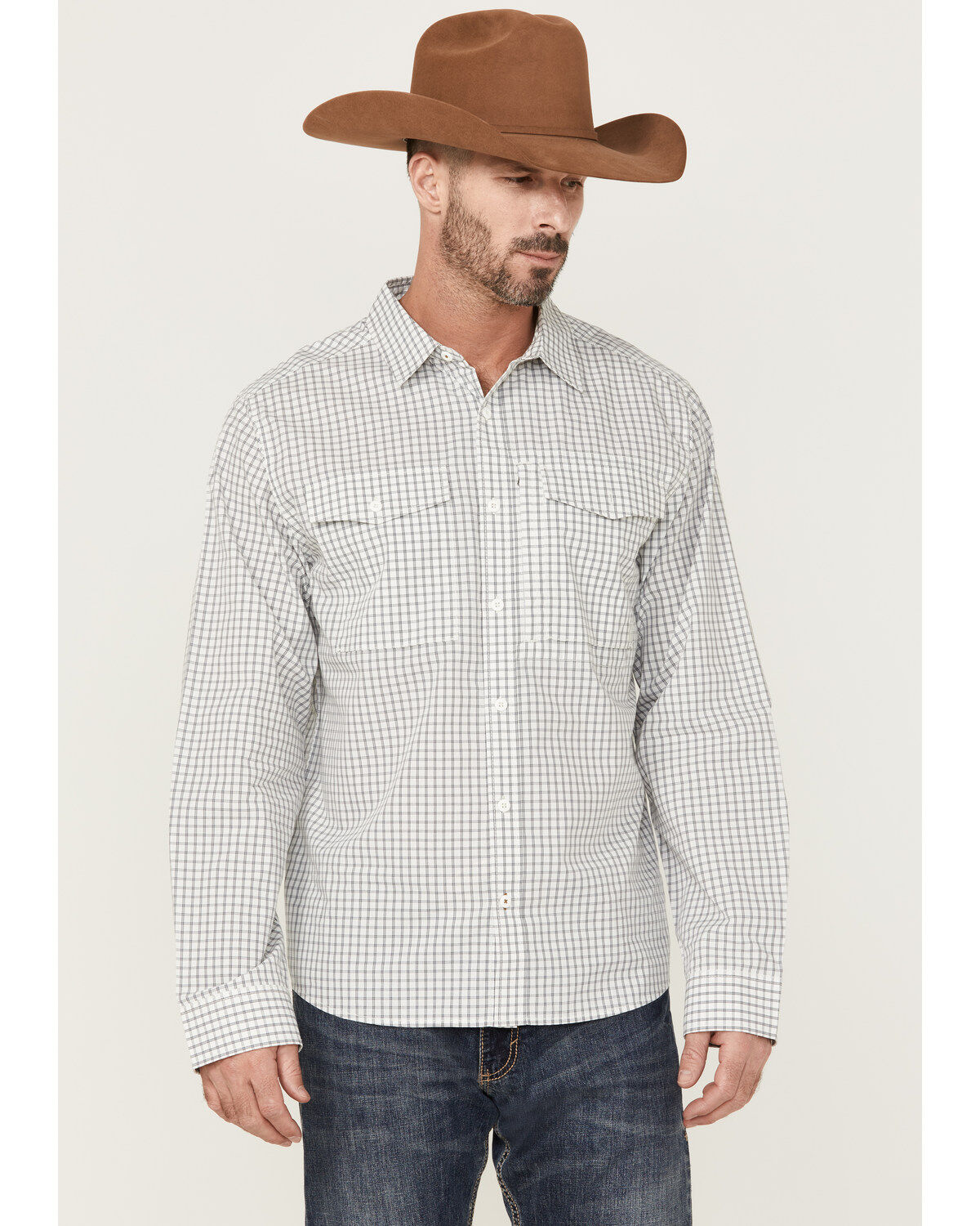 Brothers and Sons Men's Plaid Print Long Sleeve Button-Down Performance Shirt