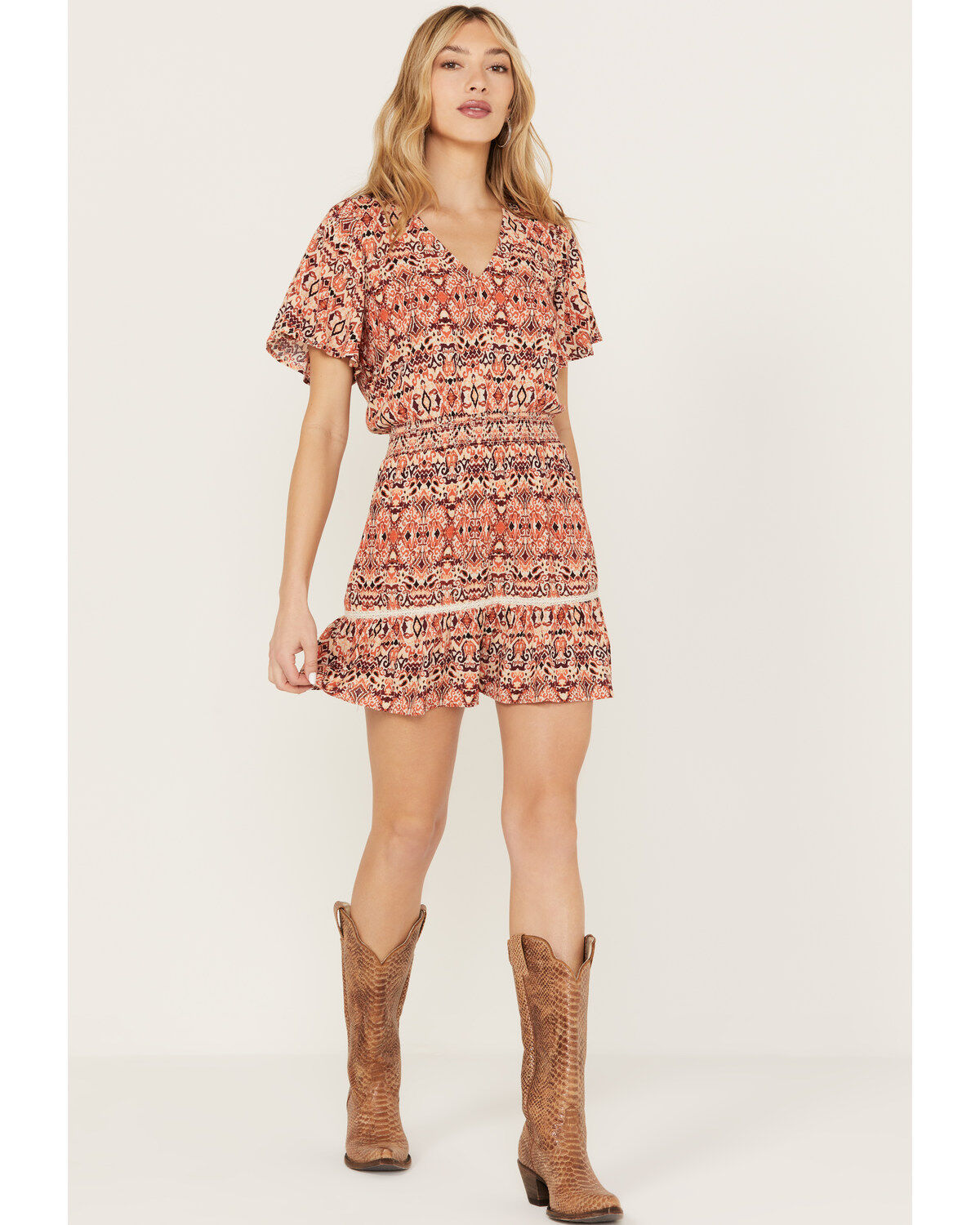 Idyllwind Women's Blossom Flutter Sleeve Smocked Mini Dress