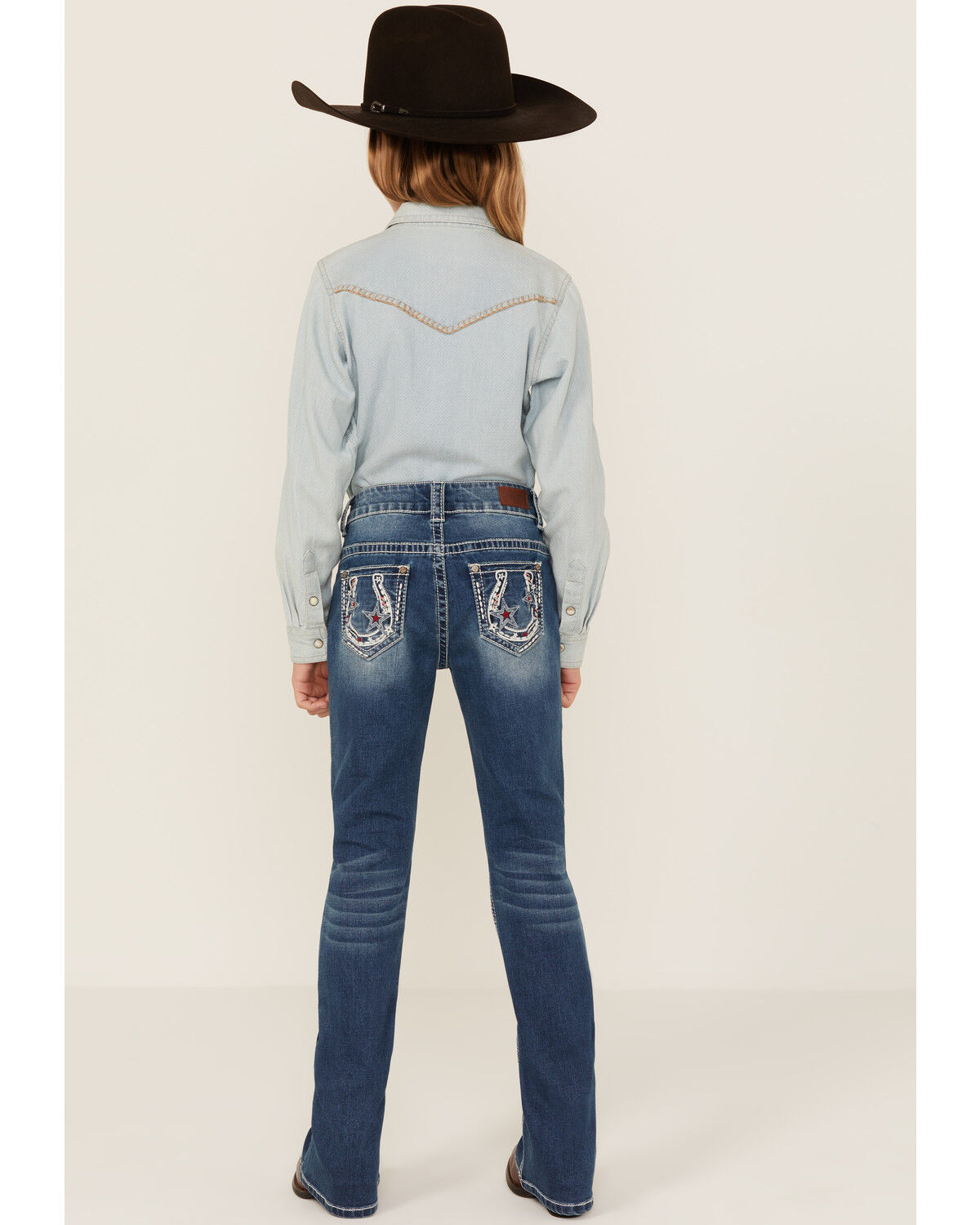 Shyanne Little Girls' Americana Horseshoe Pocket Stretch Bootcut Jeans