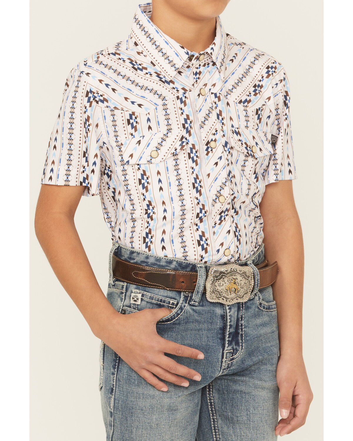 Rock & Roll Denim Boys' Southwestern Print Short Sleeve Button-Down Polo