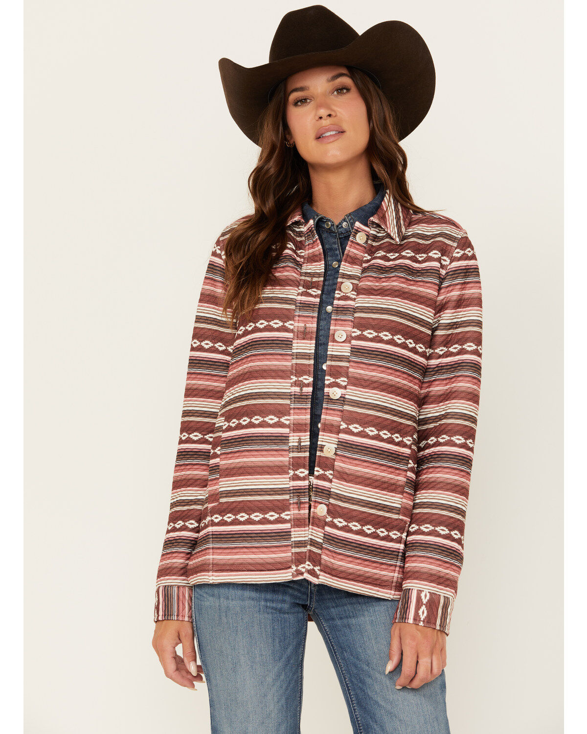 Shyanne Women's Southwestern Print Zig Zag Quilted Shacket