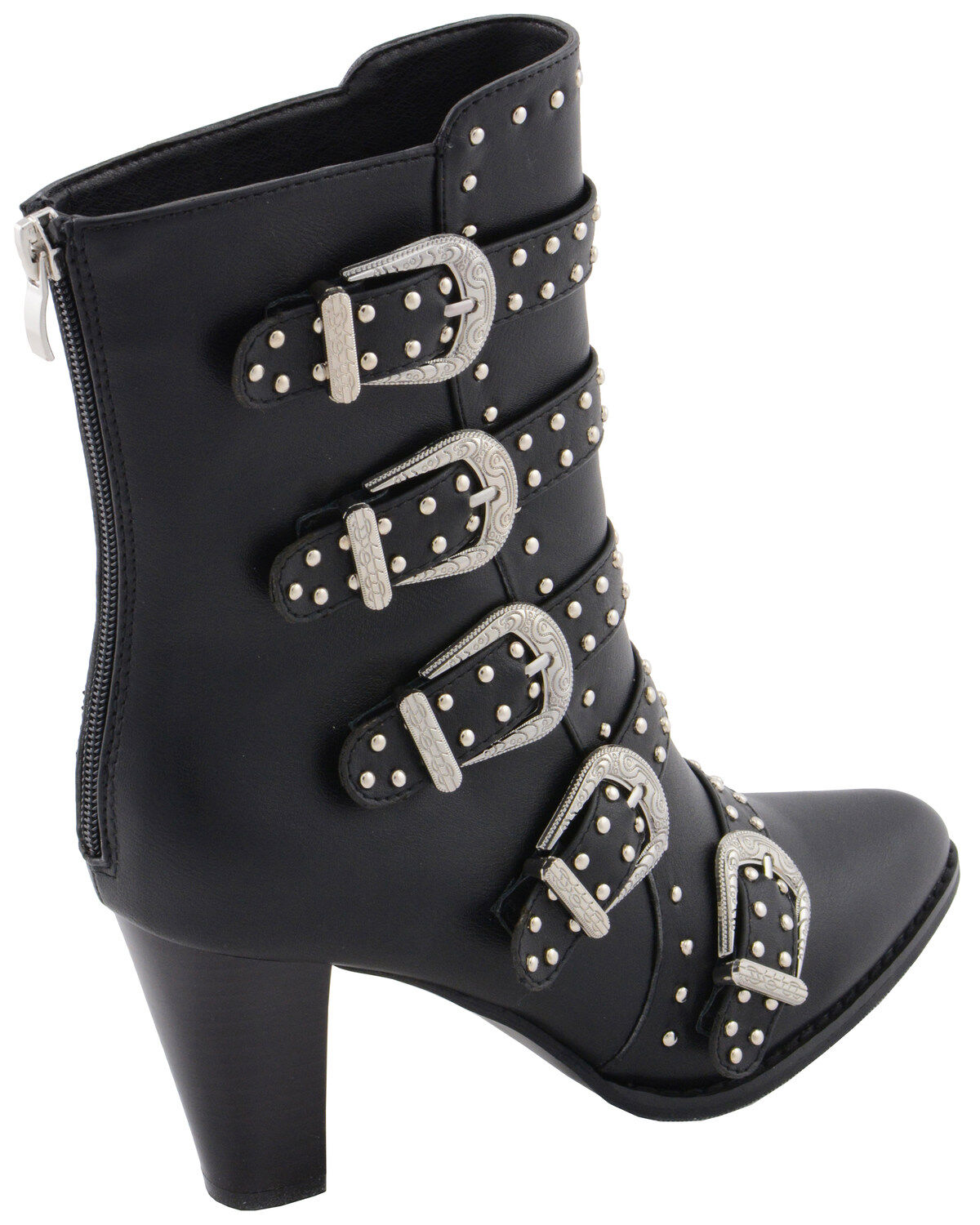 Milwaukee Leather Women's Studded Buckle Up Boots - Round Toe