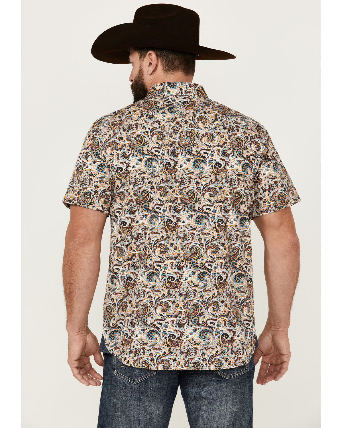 Moonshine Spirit Men's Sicilly Paisley Print Short Sleeve Snap Western Shirt