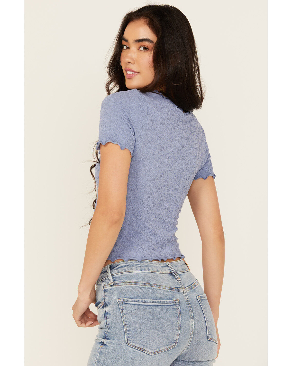 Fornia Women's Solid Lettuce Edge Short Sleeve Tee