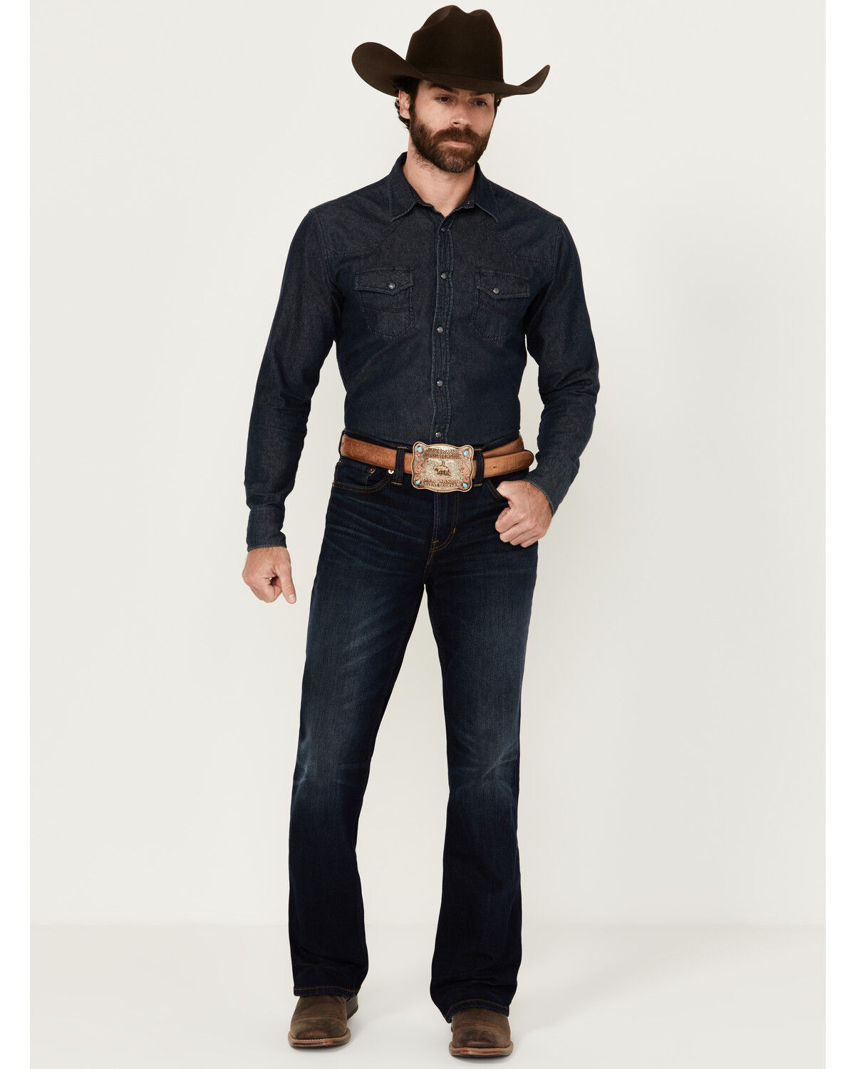 Blue Ranchwear Men's Carbon Dark Wash Slim Bootcut Stretch Denim Jeans