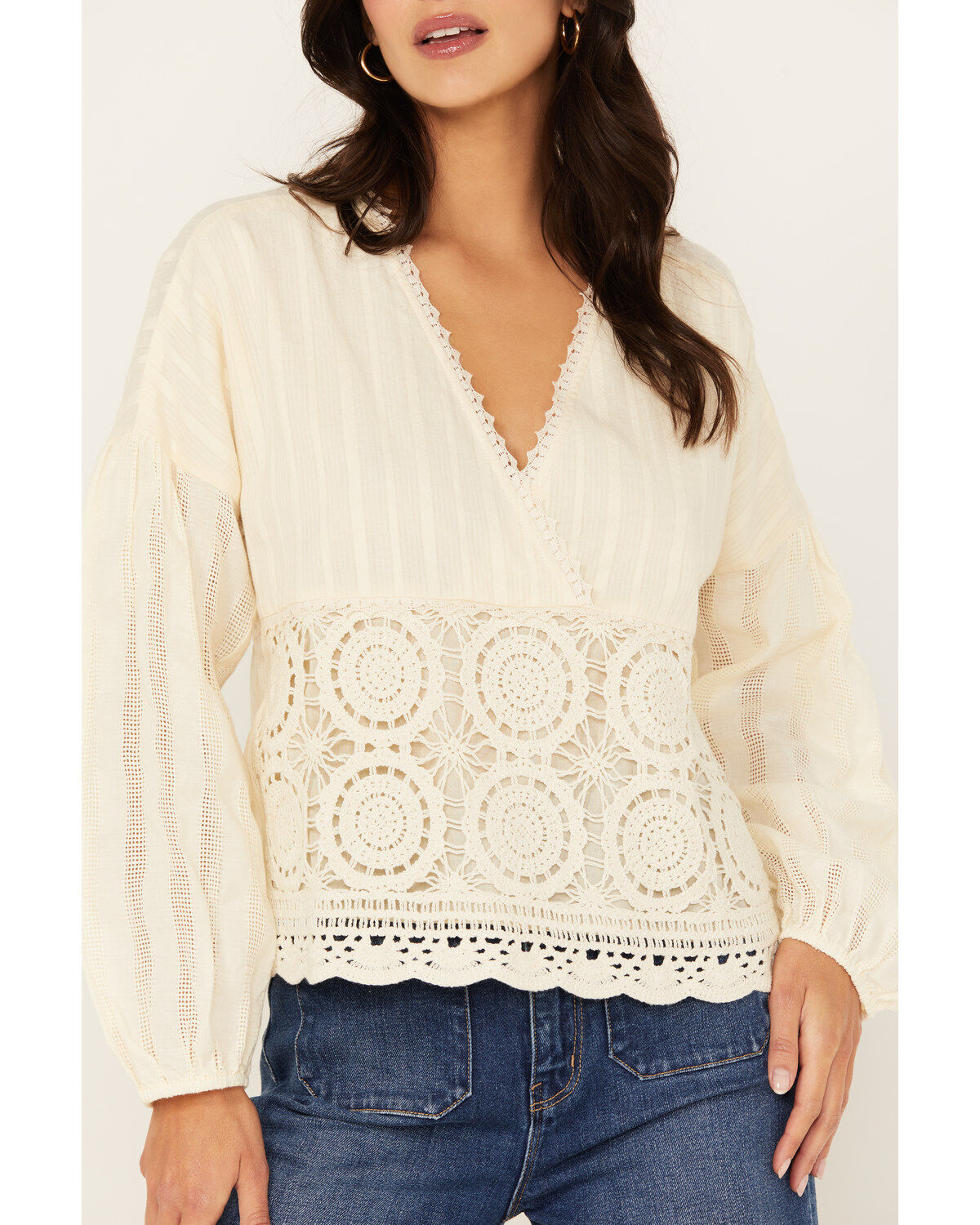Miss Me Women's Crochet Long Sleeve Top