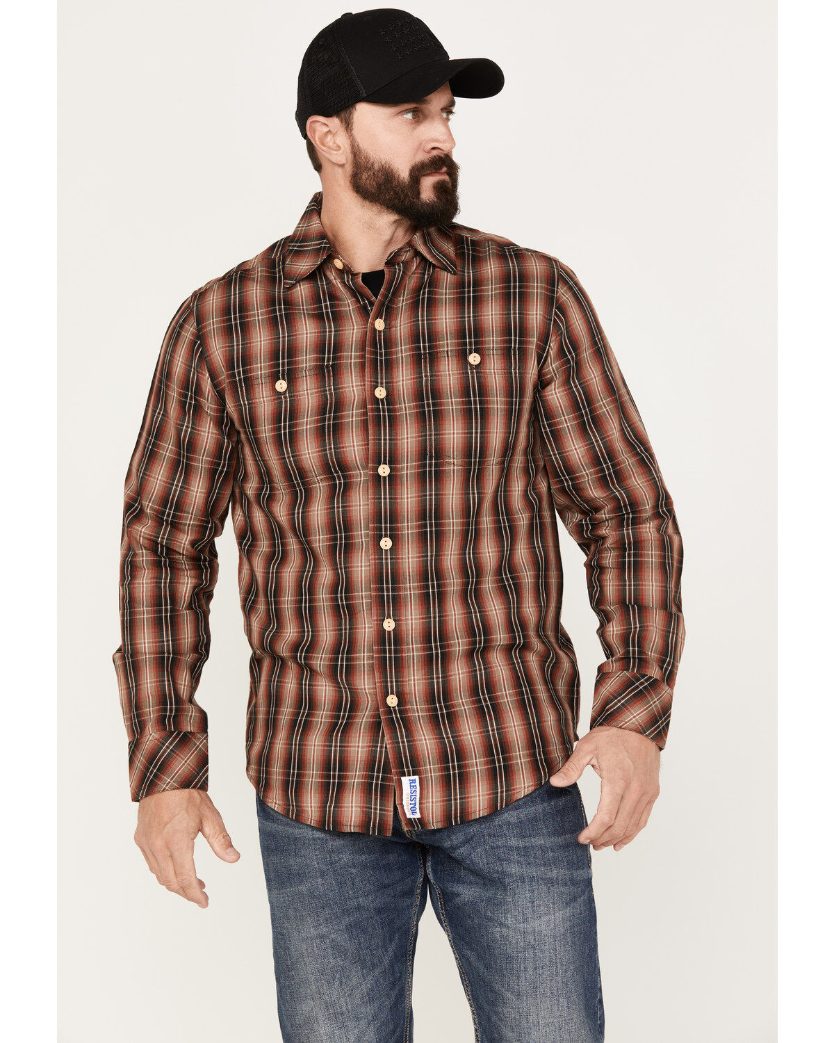 Resistol Men's Hayden Plaid Print Long Sleeve Button Down Western Shirt