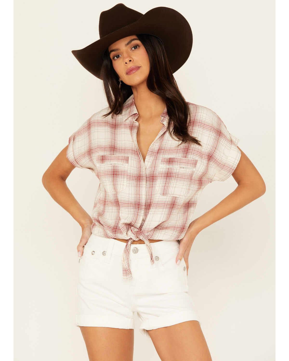 Shyanne Women's Short Sleeve Tie Front Camp Shirt