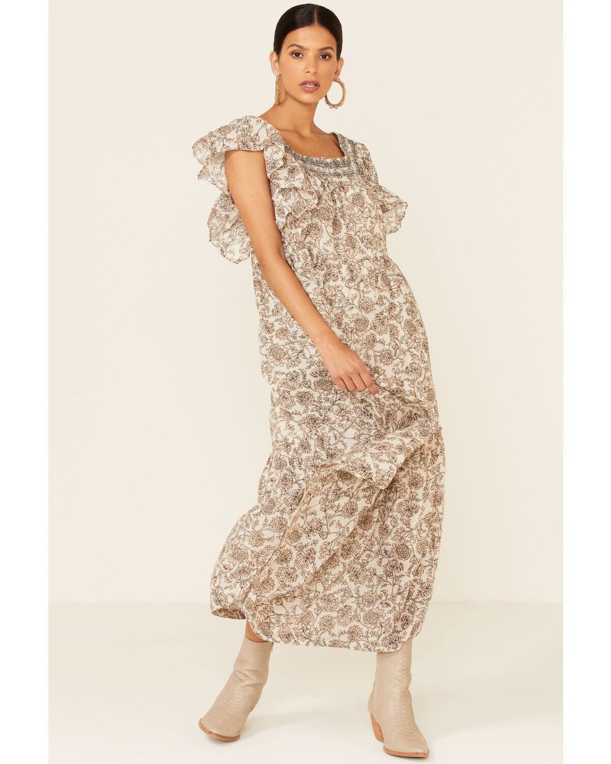 Free People Women's Bonita Floral Print Flutter Sleeve Midi Dress