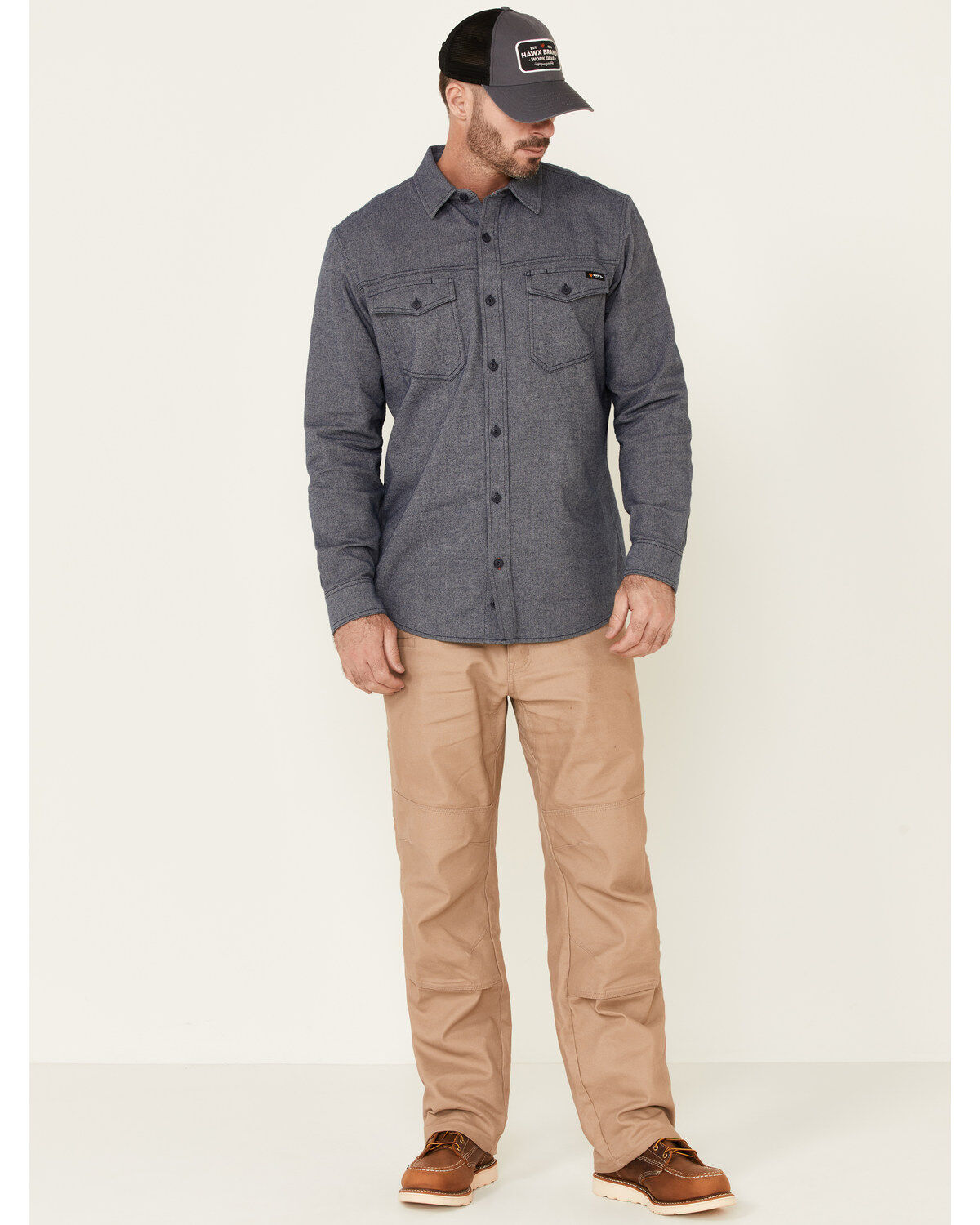 Hawx Men's Greyline Solid Stretch Herringbone Long Sleeve Work Shirt