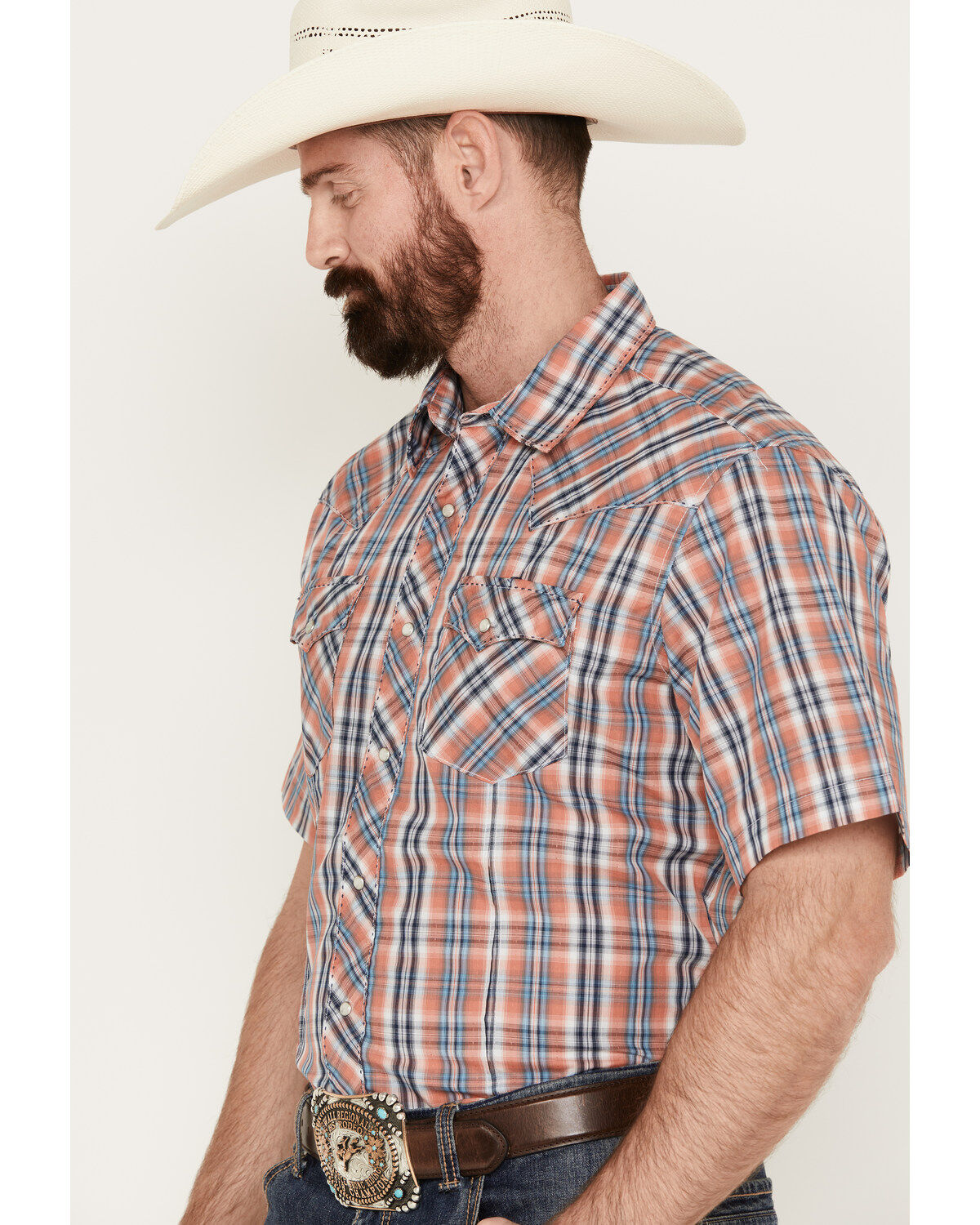 Wrangler Men's Fashion Plaid Print Short Sleeve Snap Western Shirt