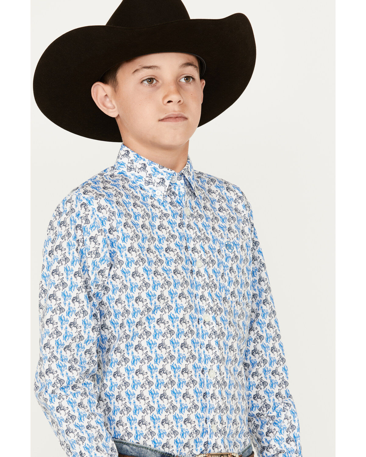 Ariat Boys' Pro Series Bronco Print Long Sleeve Button-Down Western Shirt