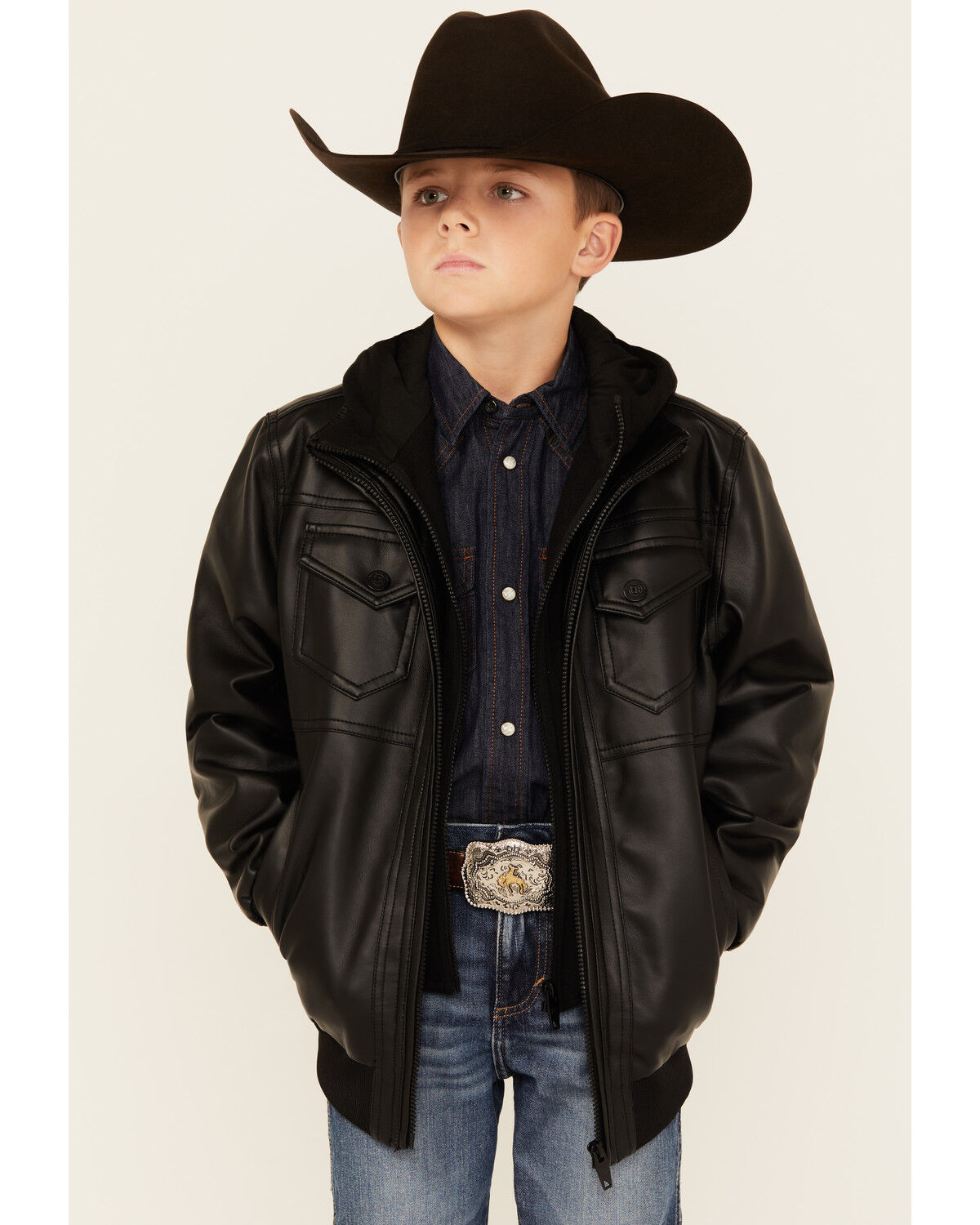 Urban Republic Boys' Faux Leather Hooded Bomber Jacket