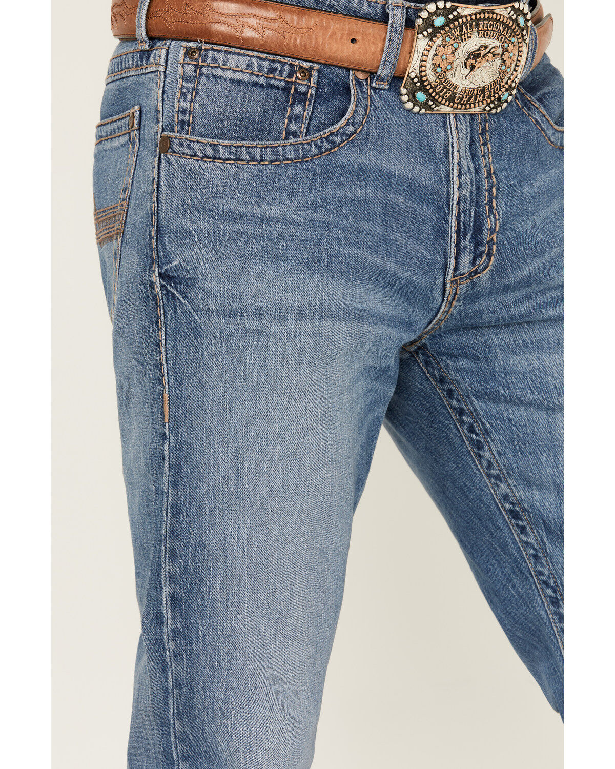 Rock 47 by Wrangler Men's Pine Springs Light Wash Slim Bootcut Stretch Denim Jeans