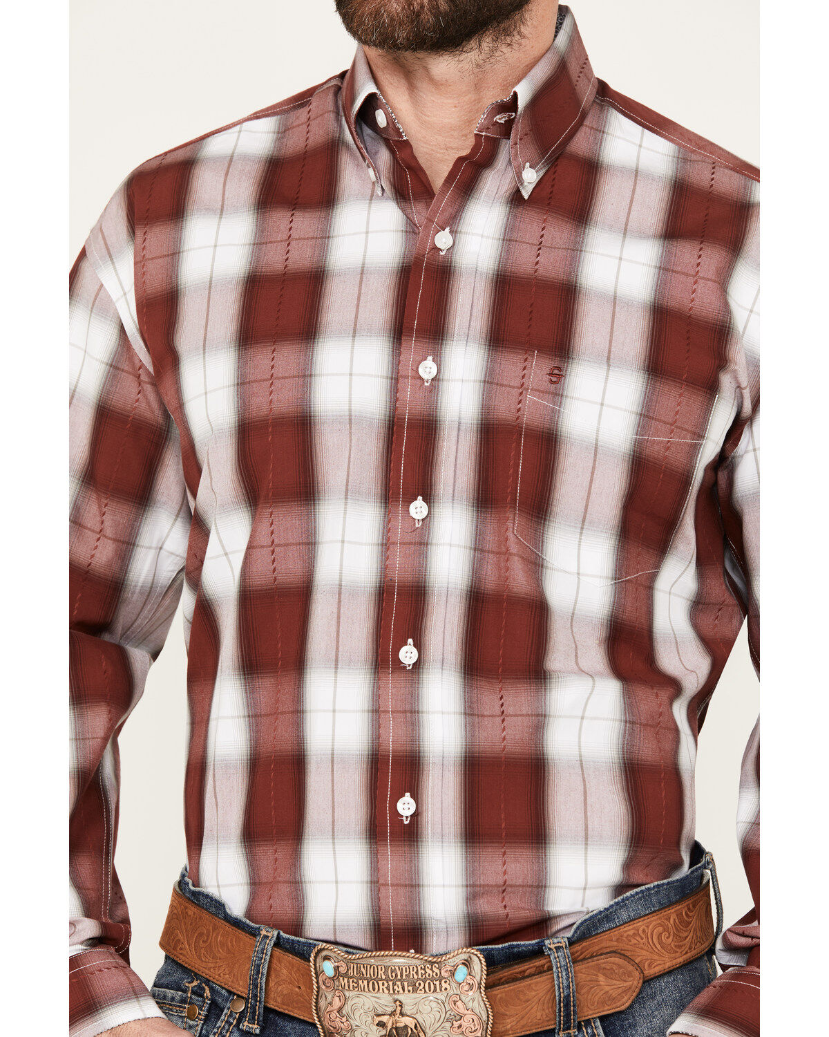 Stetson Men's Dobby Plaid Long Sleeve Button Down Western Shirt