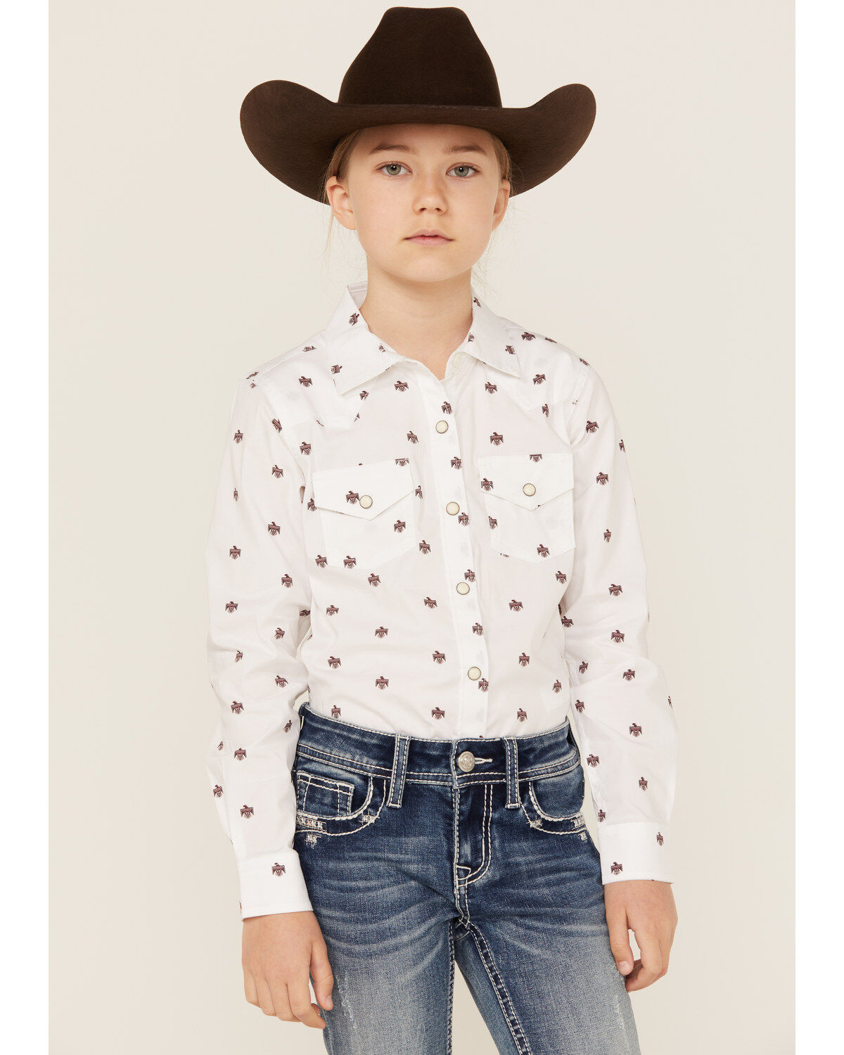 Ariat Girls' R.E.A.L Thunderbird Print Long Sleeve Stretch Snap Western Shirt