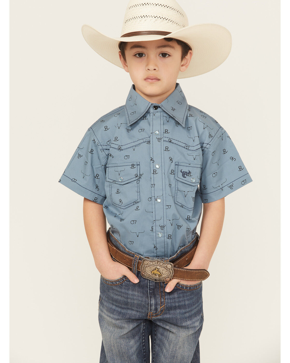 Cowboy Hardware Boys' Branding Iron Short Sleeve Snap Western Shirt