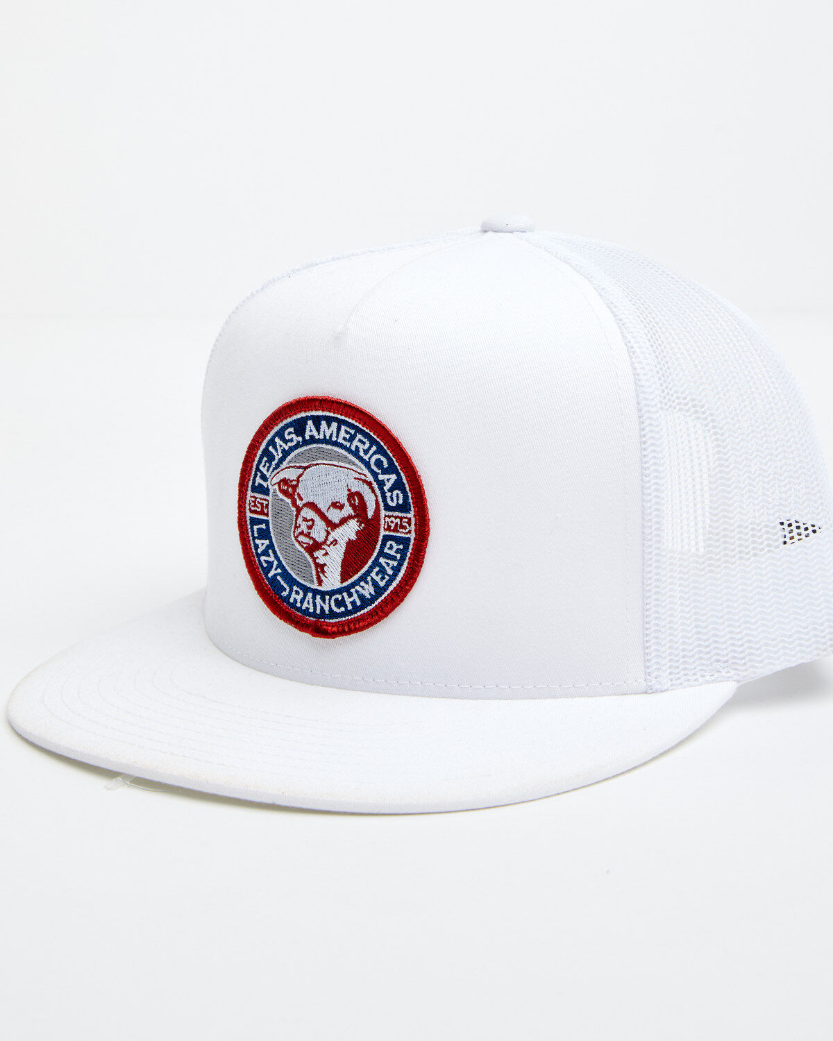 Lazy J Ranch Men's Solid White Tejas Americas Patch Mesh-Back Ball Cap