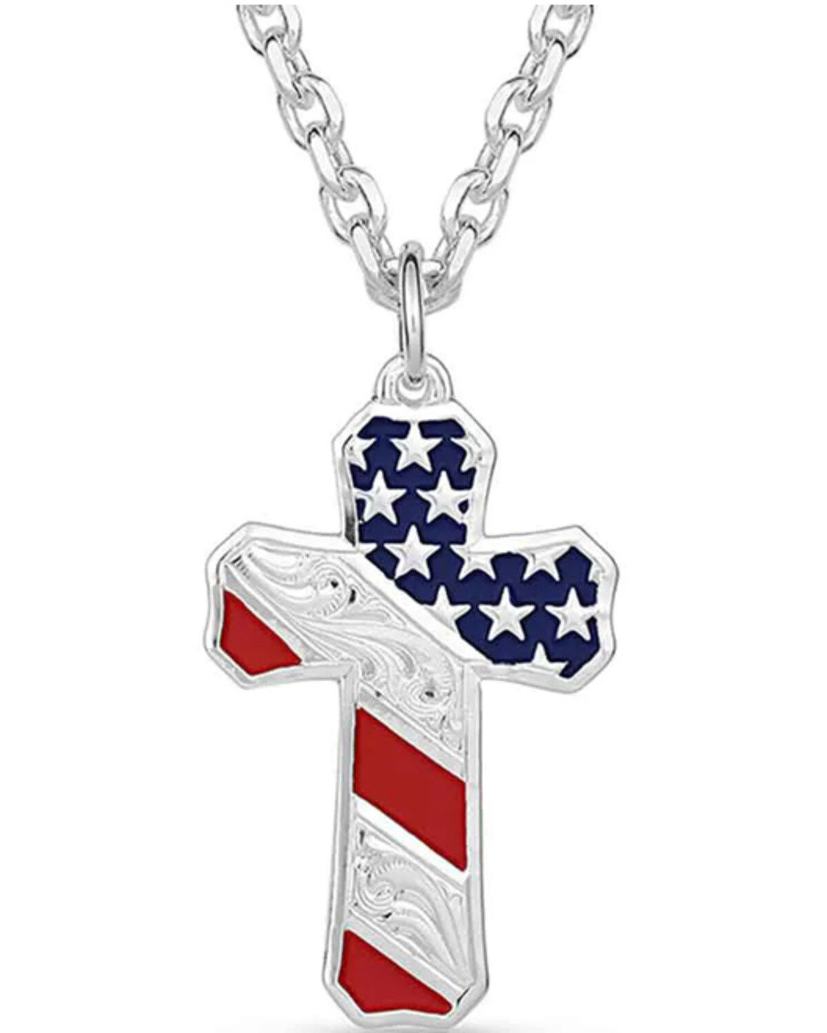 Montana Silversmiths Men's Born In The USA Patriotic Cross Necklace