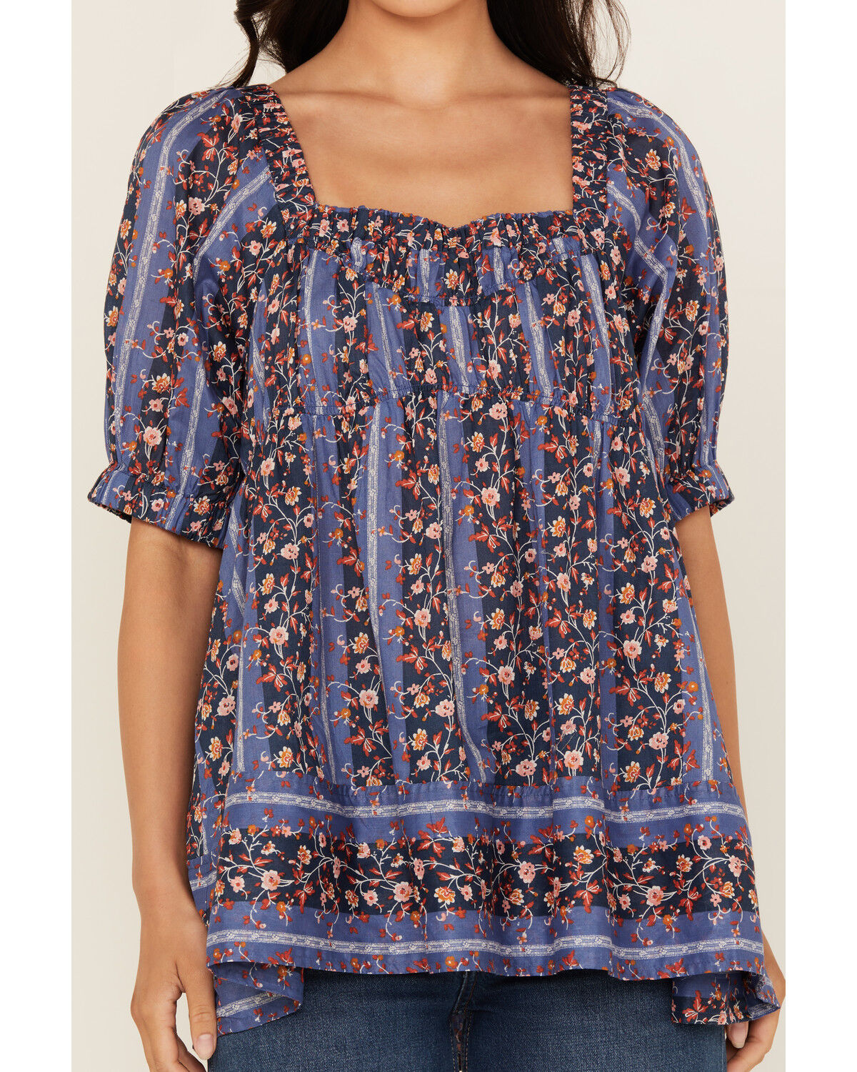 Free People Women's Vintage Lover Floral Print Short Sleeve Blouse