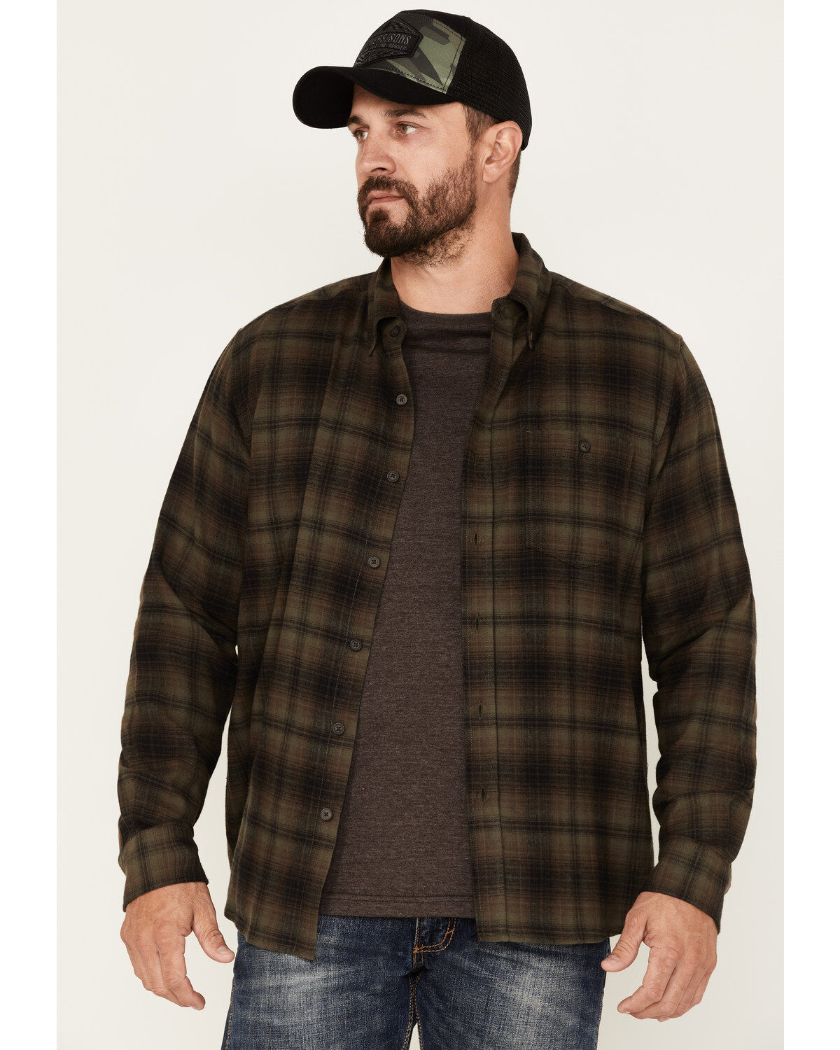 North River Men's Medium Plaid Print Long Sleeve Button-Down Flannel Shirt