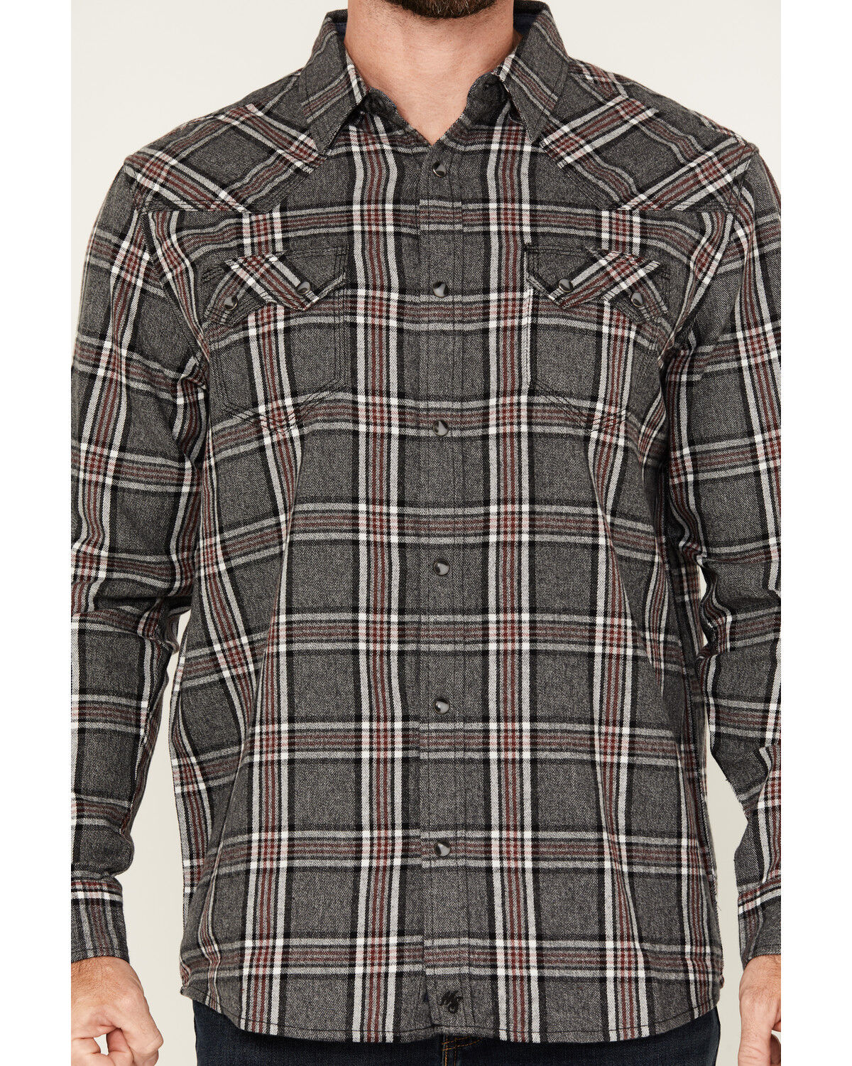 Moonshine Spirit Men's Badger Plaid Print Long Sleeve Snap Western Shirt