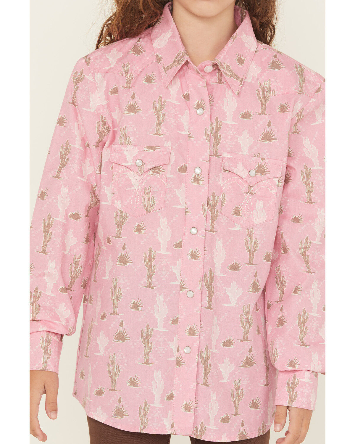 Panhandle Girls Cactus Print Long Sleeve Snap Western Shirt
