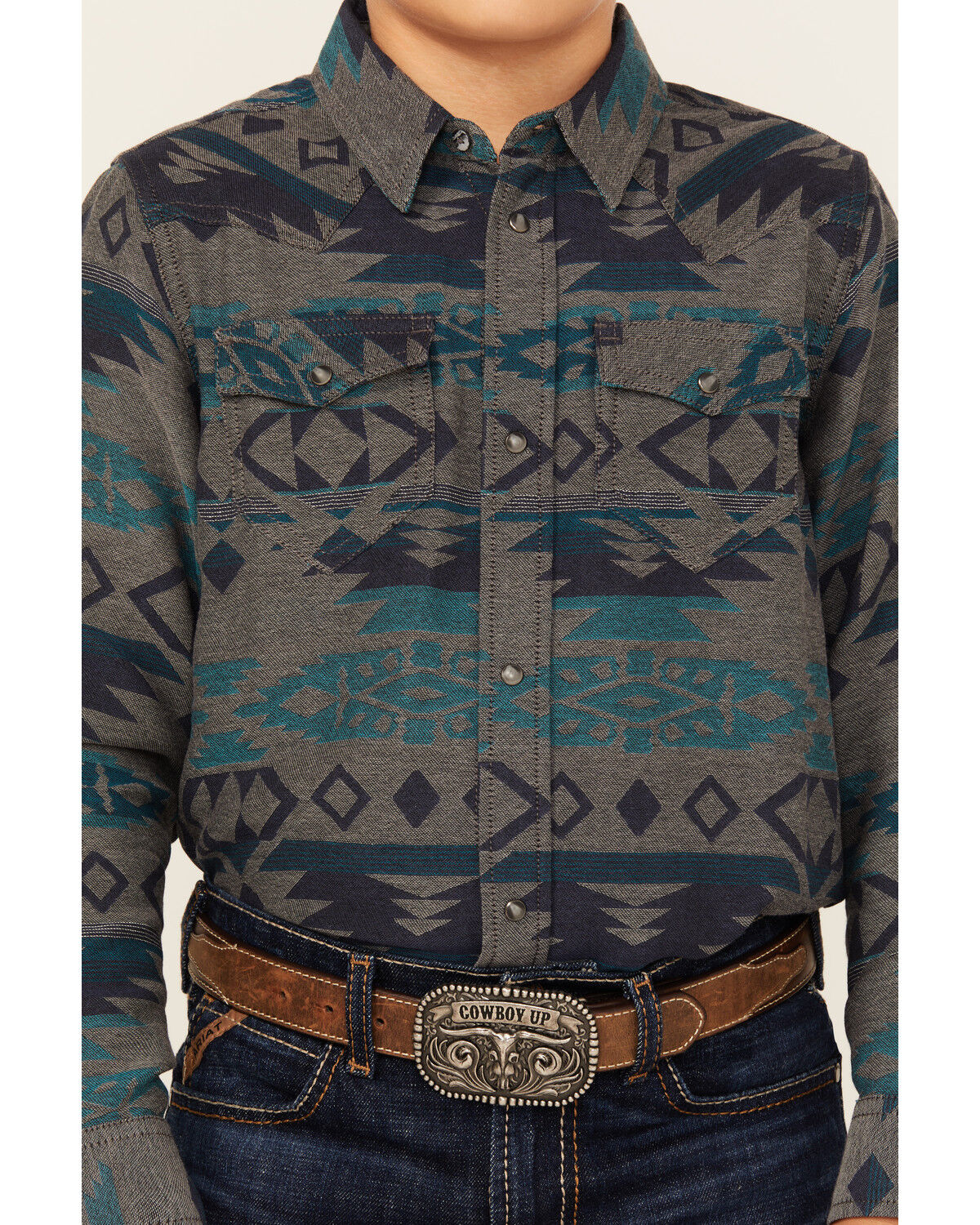 Cody James Boys' Julian Southwestern Print Long Sleeve Snap Western Shirt