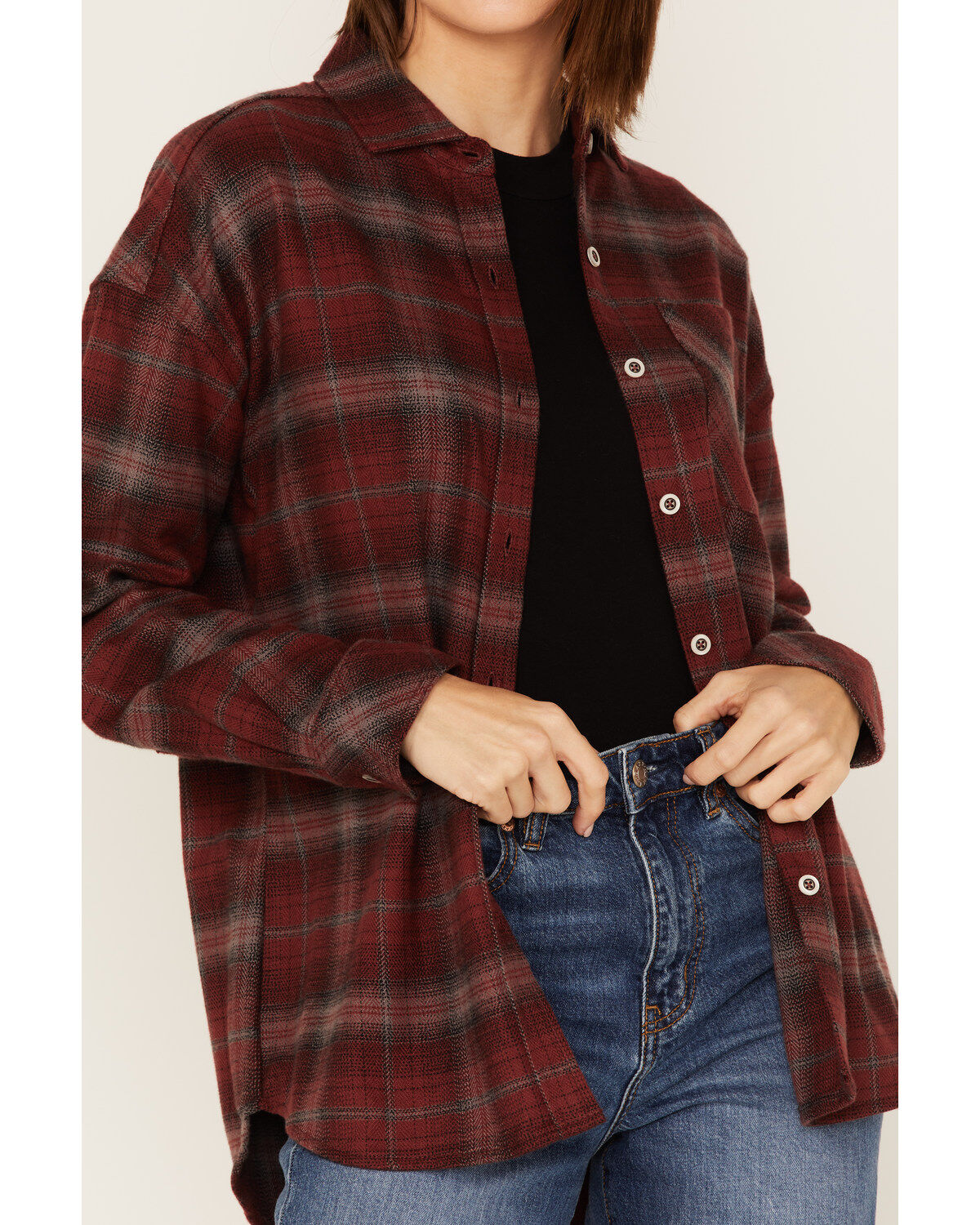 North River Women's Plaid Print Long Sleeve Button Down Boyfriend Shirt