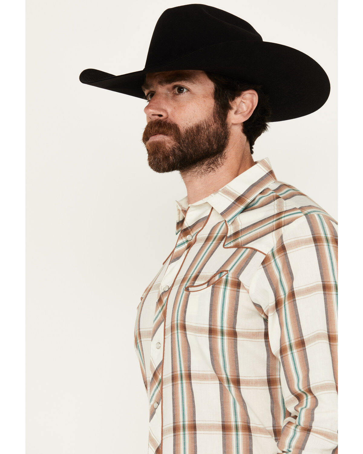 Roper Men's Plaid Print Long Sleeve Pearl Snap Western Shirt