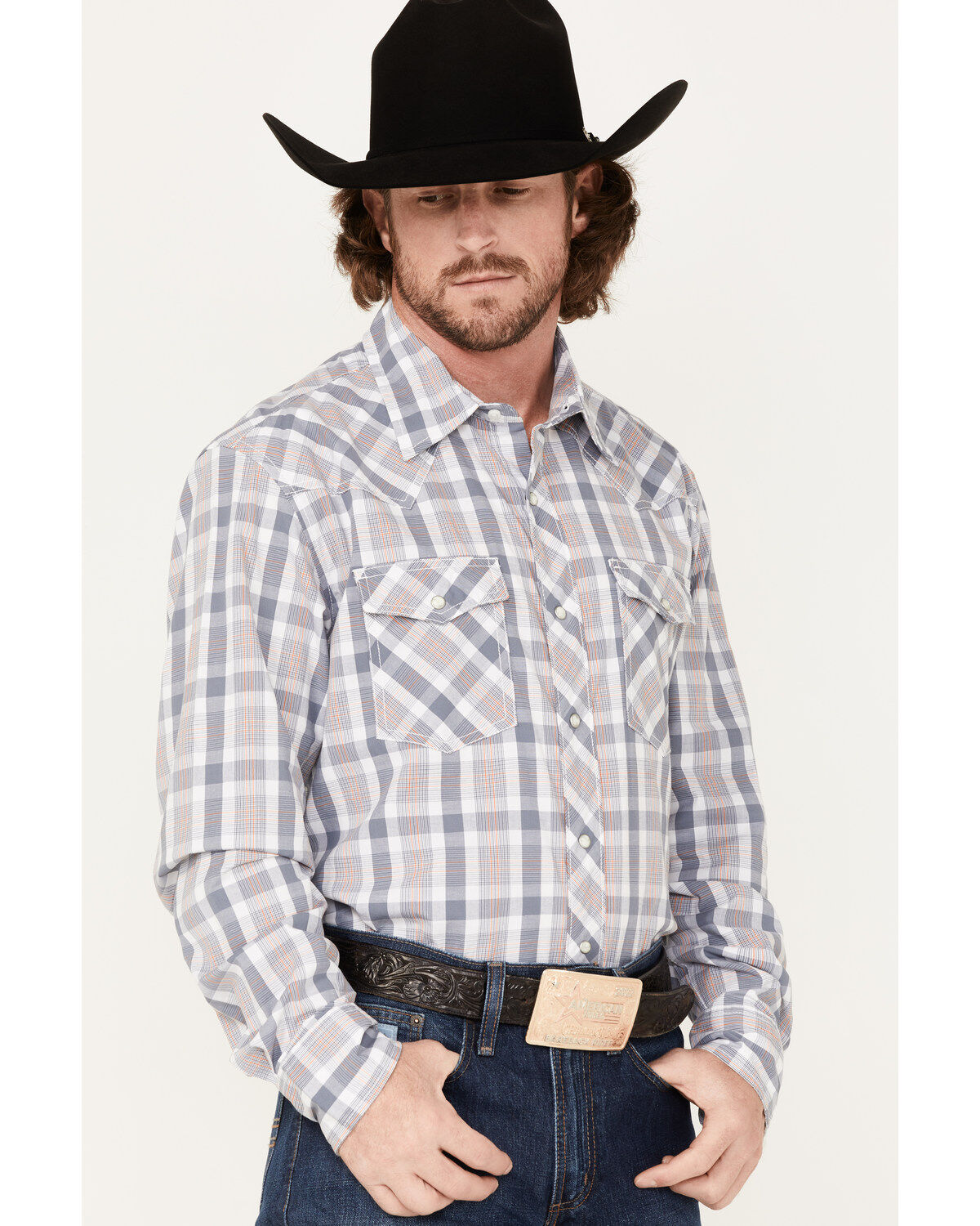 Wrangler 20X Men's Competition Advanced Comfort Small Plaid Print Long Sleeve Snap Shirt