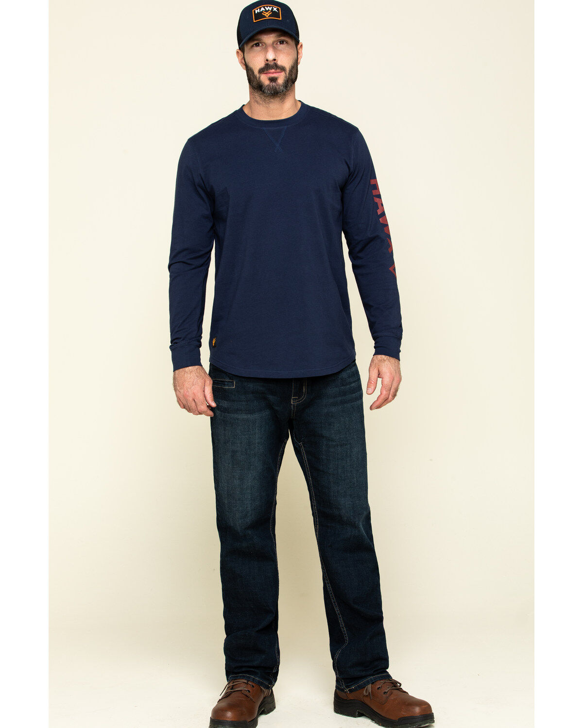 Hawx Men's Navy Sleeve Logo Long Sleeve Work T-Shirt - Tall