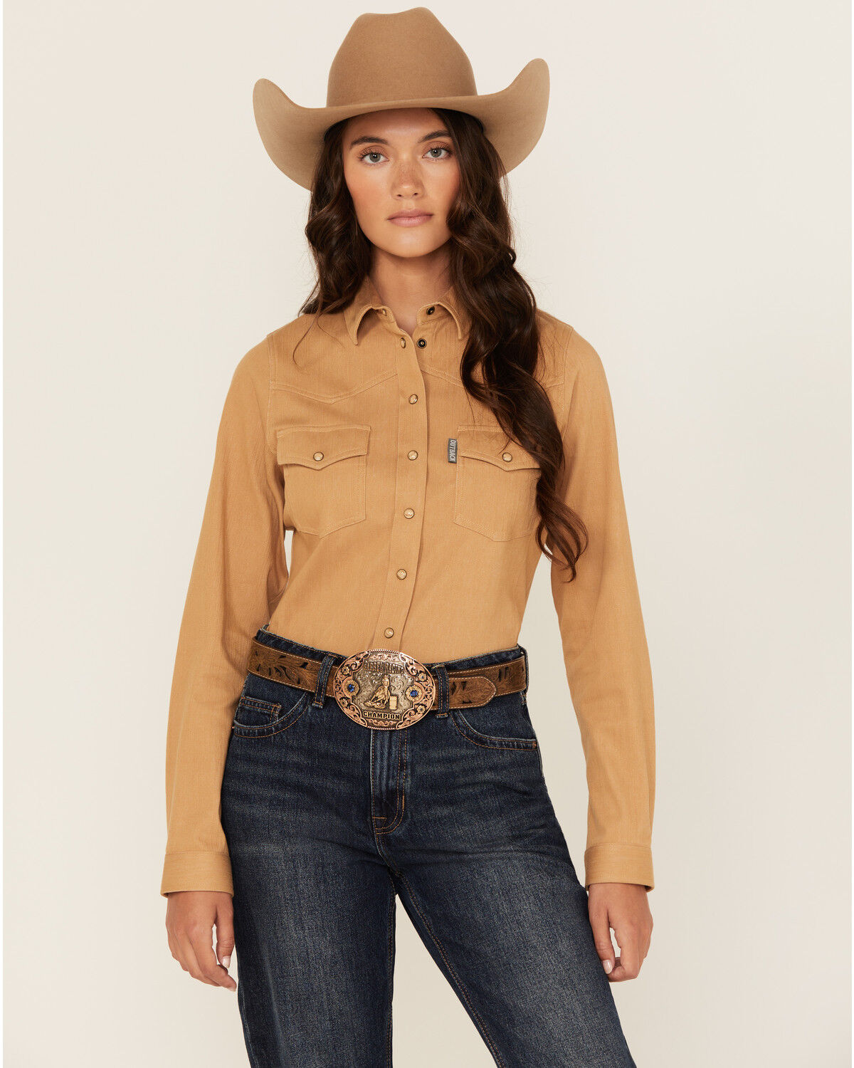 Outback Trading Co Women's Solid Knit Long Sleeve Snap Western Shirt