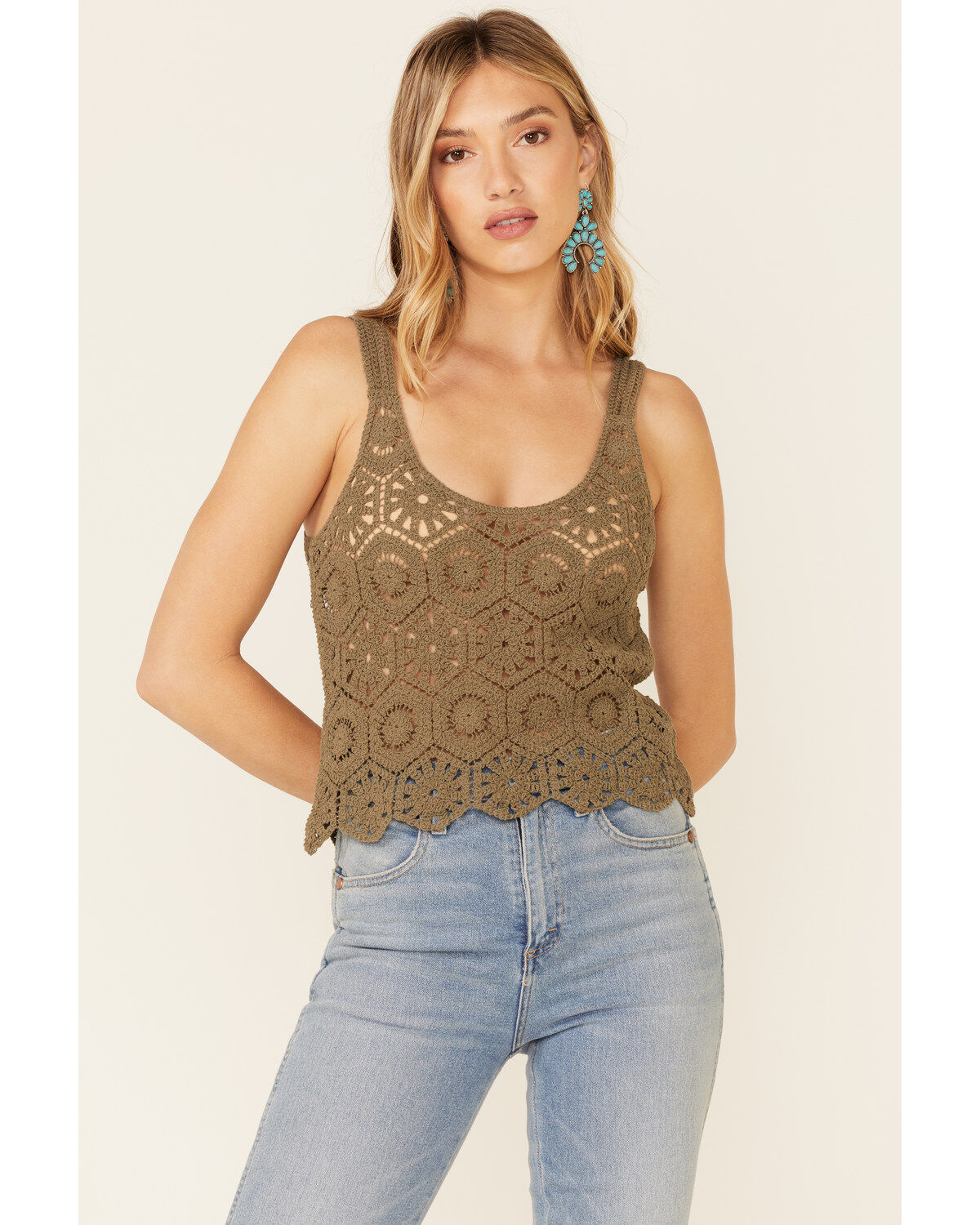 Very J Women's Crochet Knit Sweater Tank Top