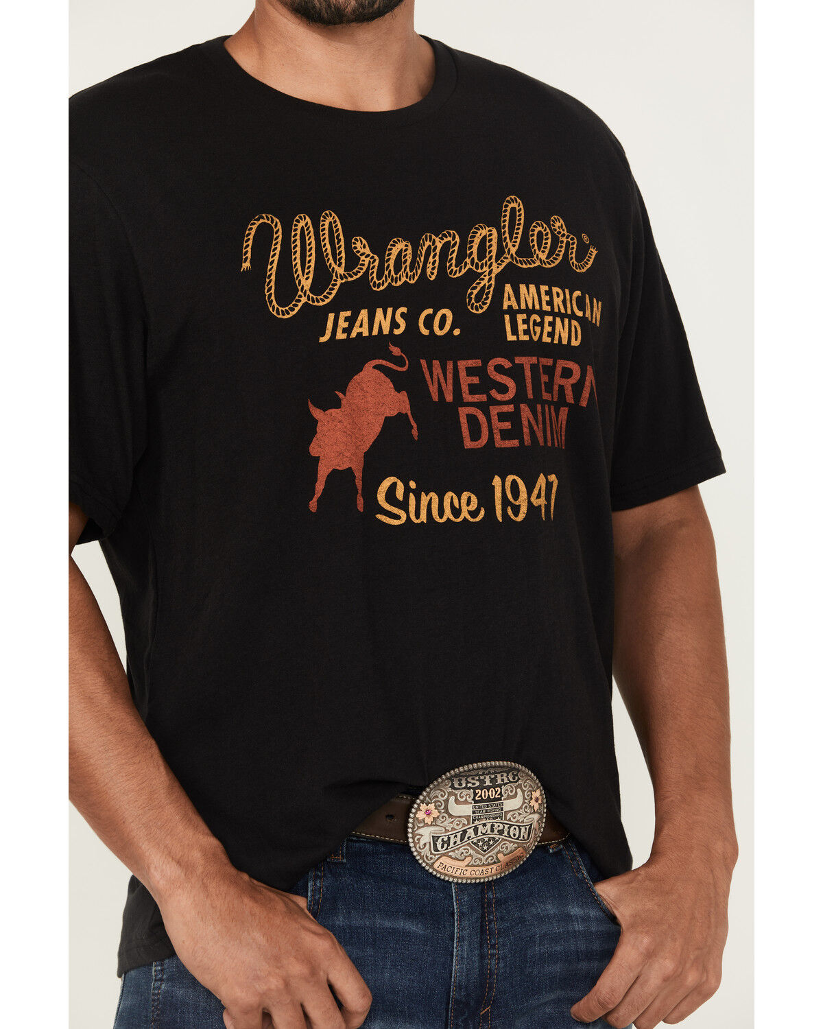 Wrangler Men's Western Denim Logo Short Sleeve Graphic T-Shirt