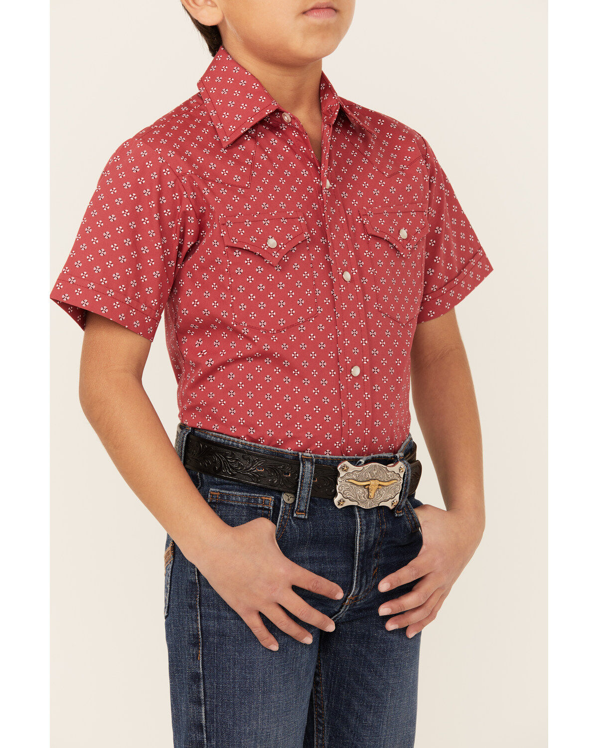 Ely Walker Boys' Bandana Print Short Sleeve Snap Western Shirt