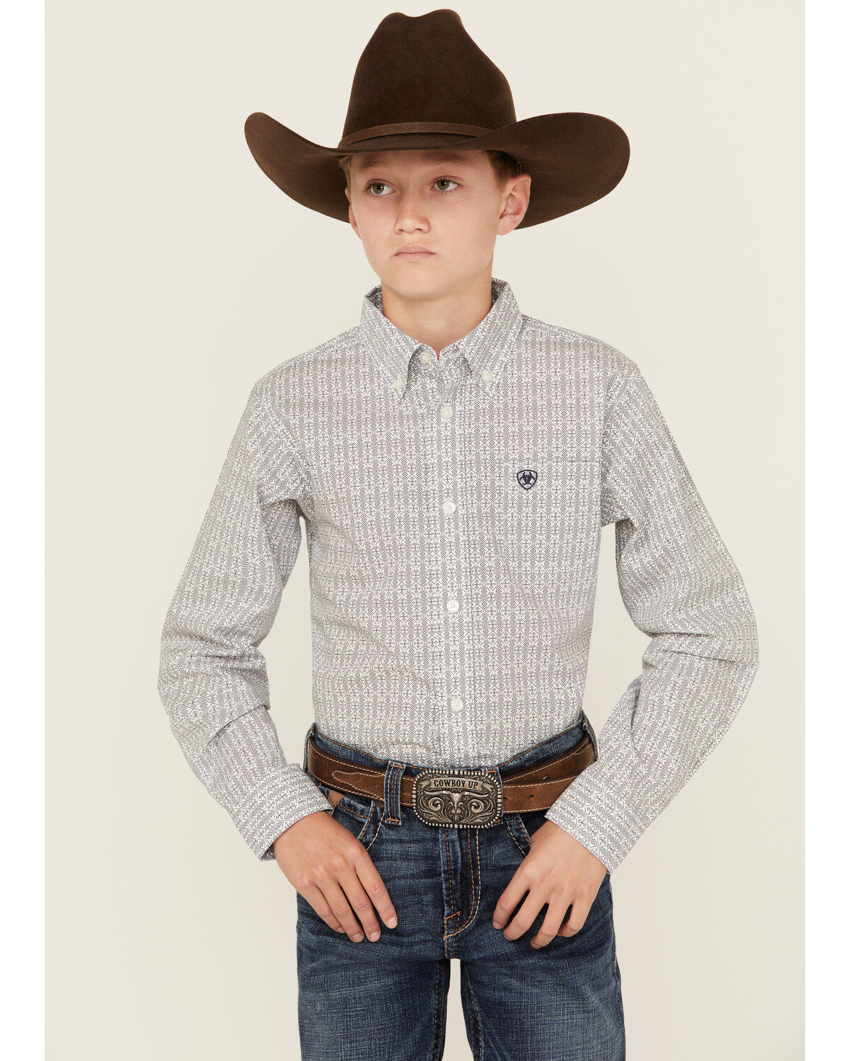 Ariat Boys' Classic Geo Print Long Sleeve Button-Down Western Shirt