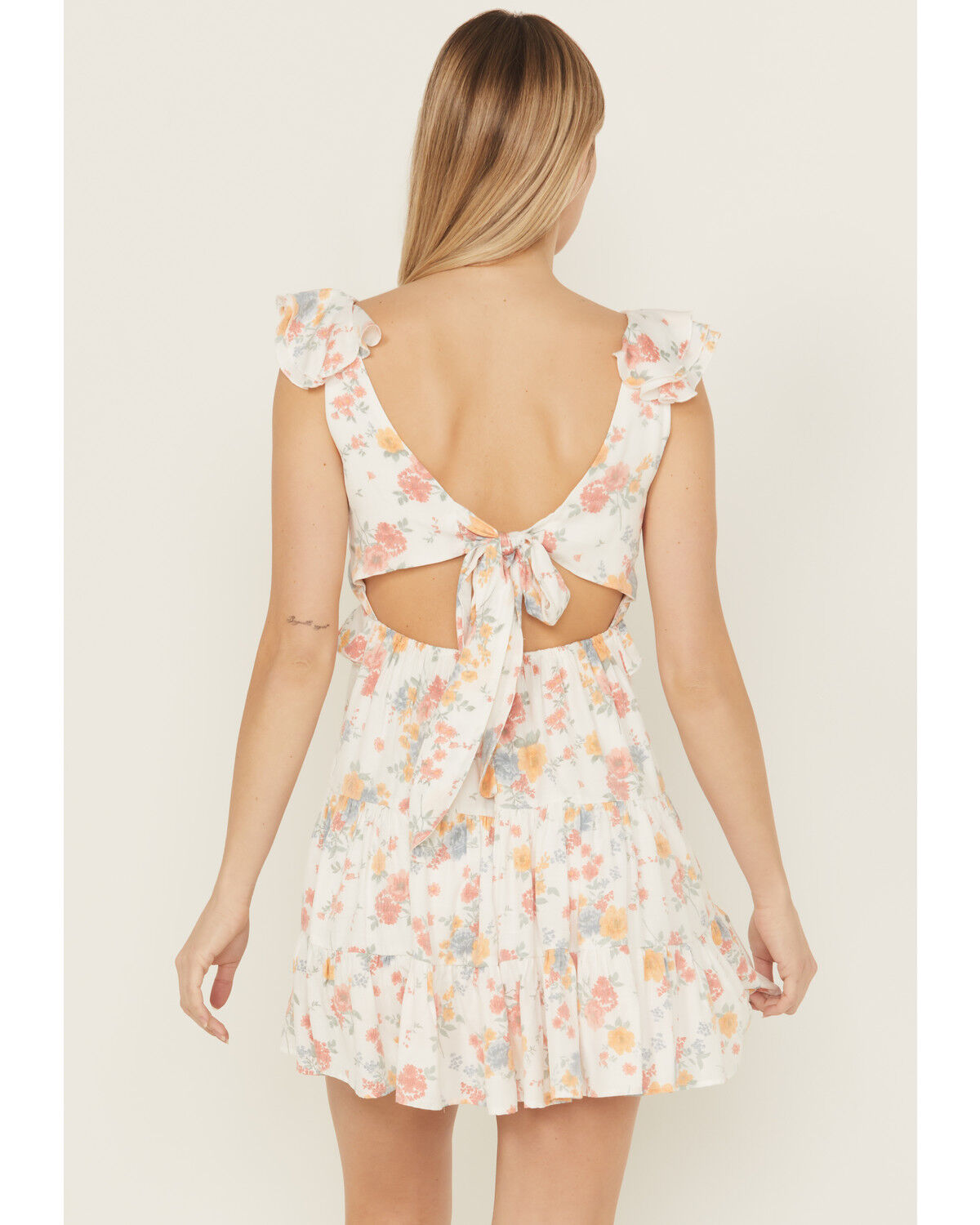 Trixxi Women's Floral Print Ruffle Trim Mini Dress